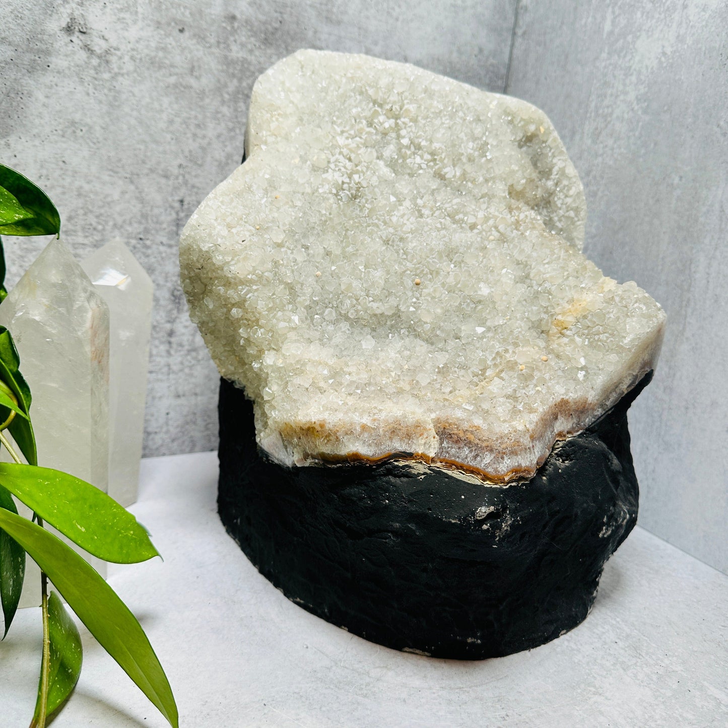 Large Gray Amethyst Cathedral with Calcite Druzy - OOAK -front