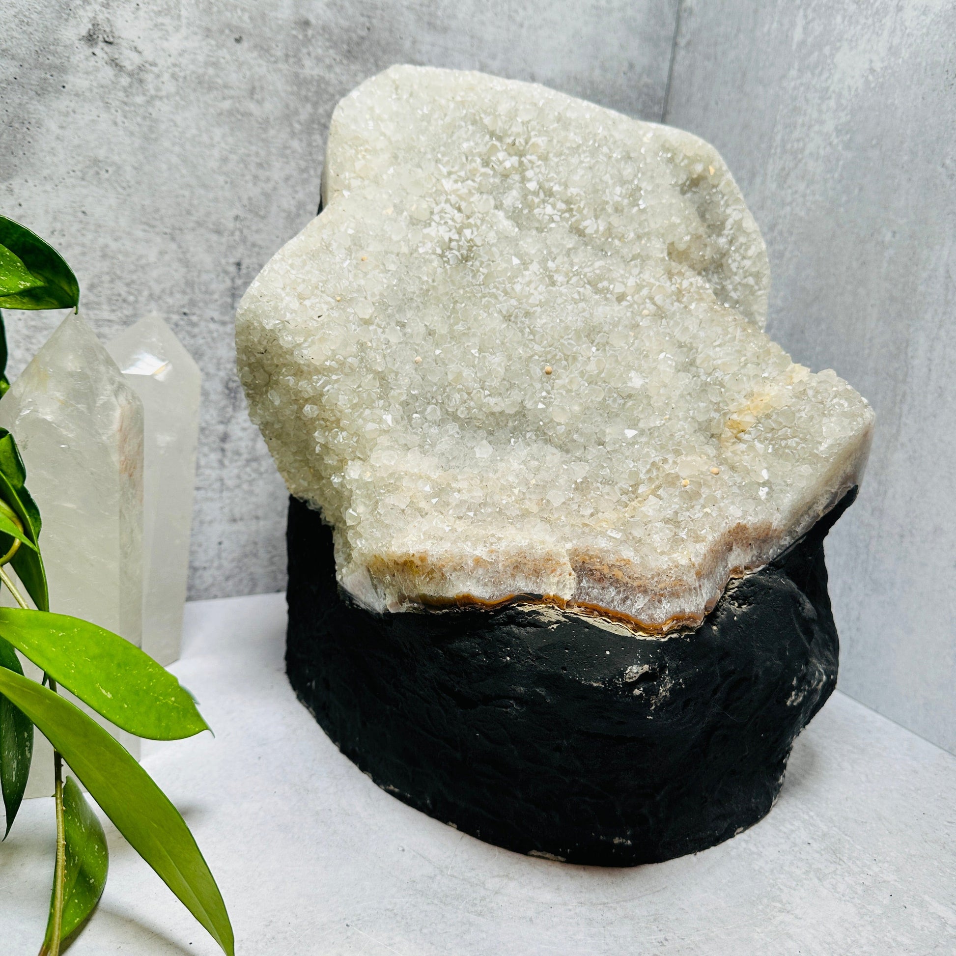 Large Gray Amethyst Cathedral with Calcite Druzy - OOAK -front