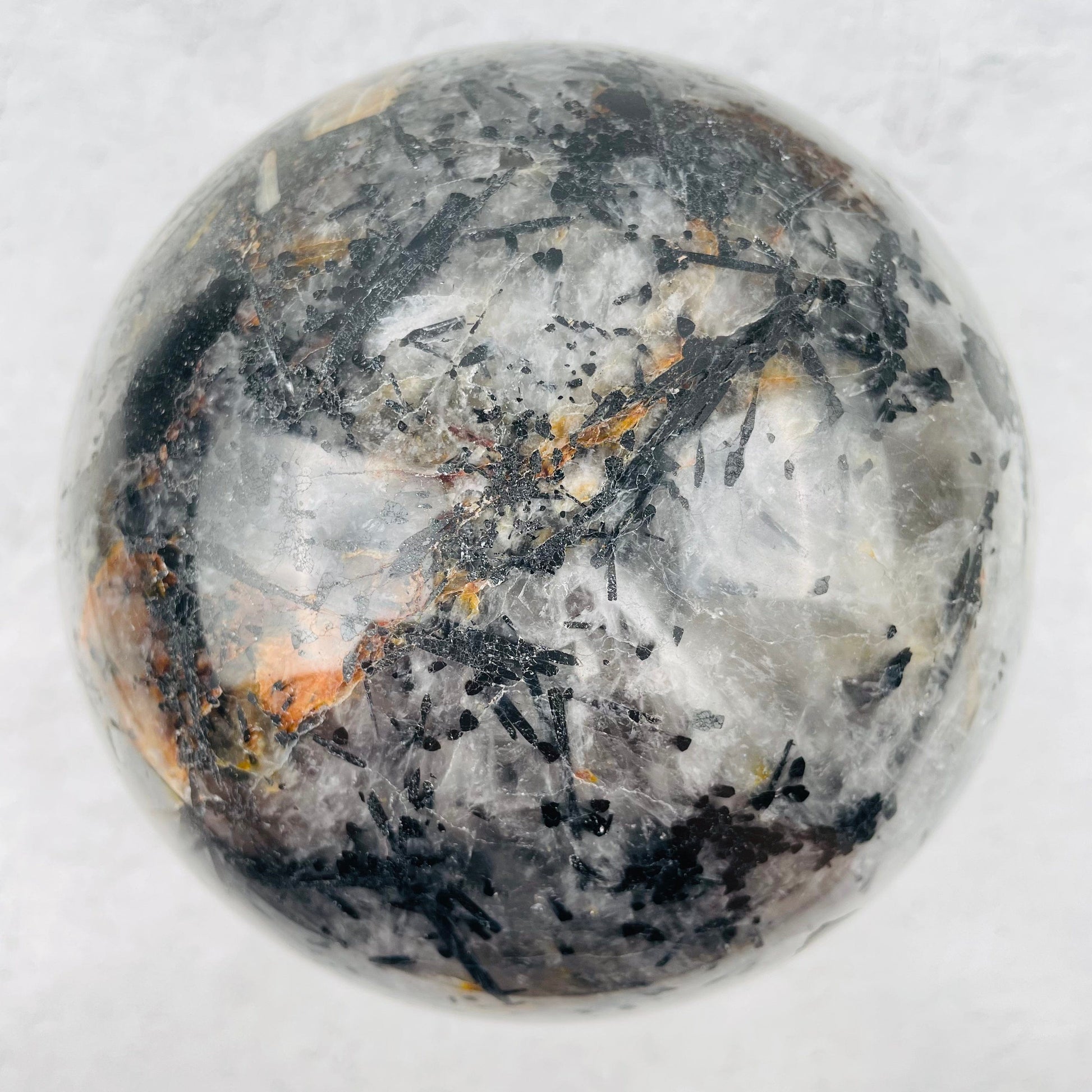  Massive - Black Tourmilated Quartz Sphere - OOAK- aerial view
