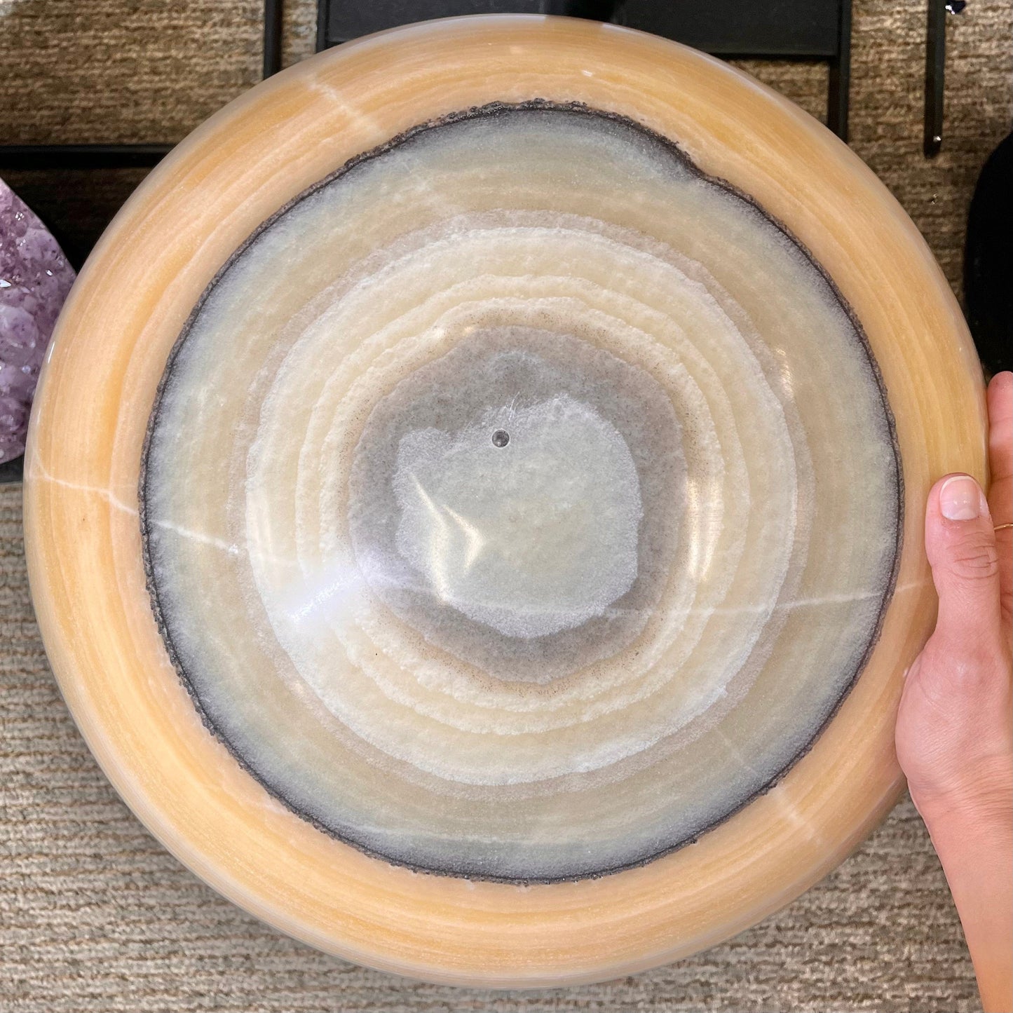 Aerial view of Mexican Onyx - Colossal Polished Sphere Option A.