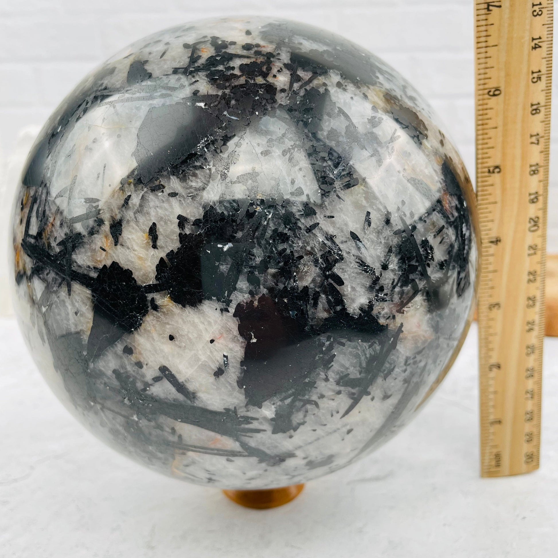 Black Tourmilated Quartz Gigantic Sphere - OOAK - With Measurements