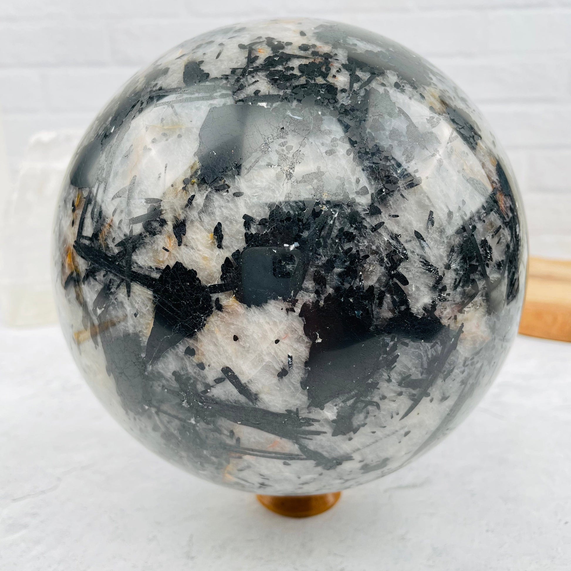  Black Tourmilated Quartz Gigantic Sphere - OOAK -Front View