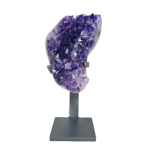 amethyst on stand on white background