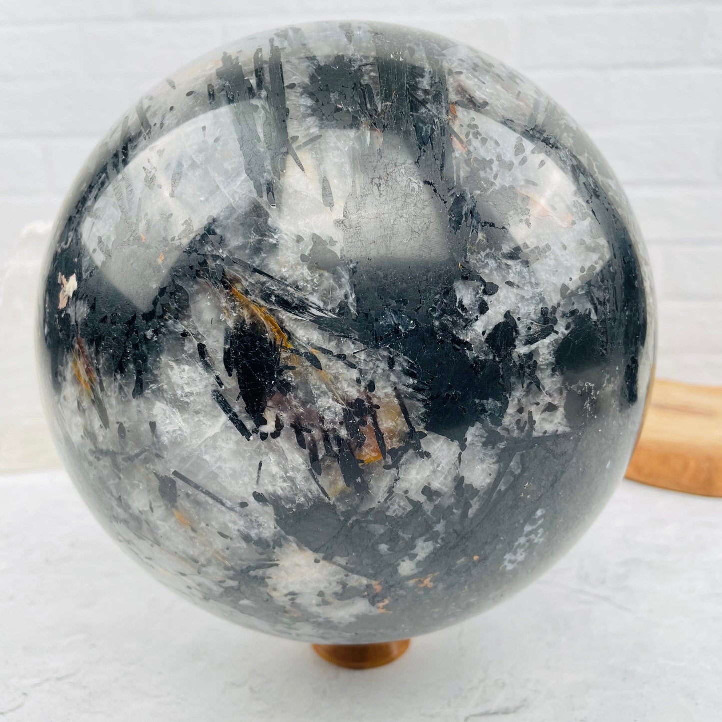 Very Large - Black Tourmilated Quartz Sphere - OOAK - Front View