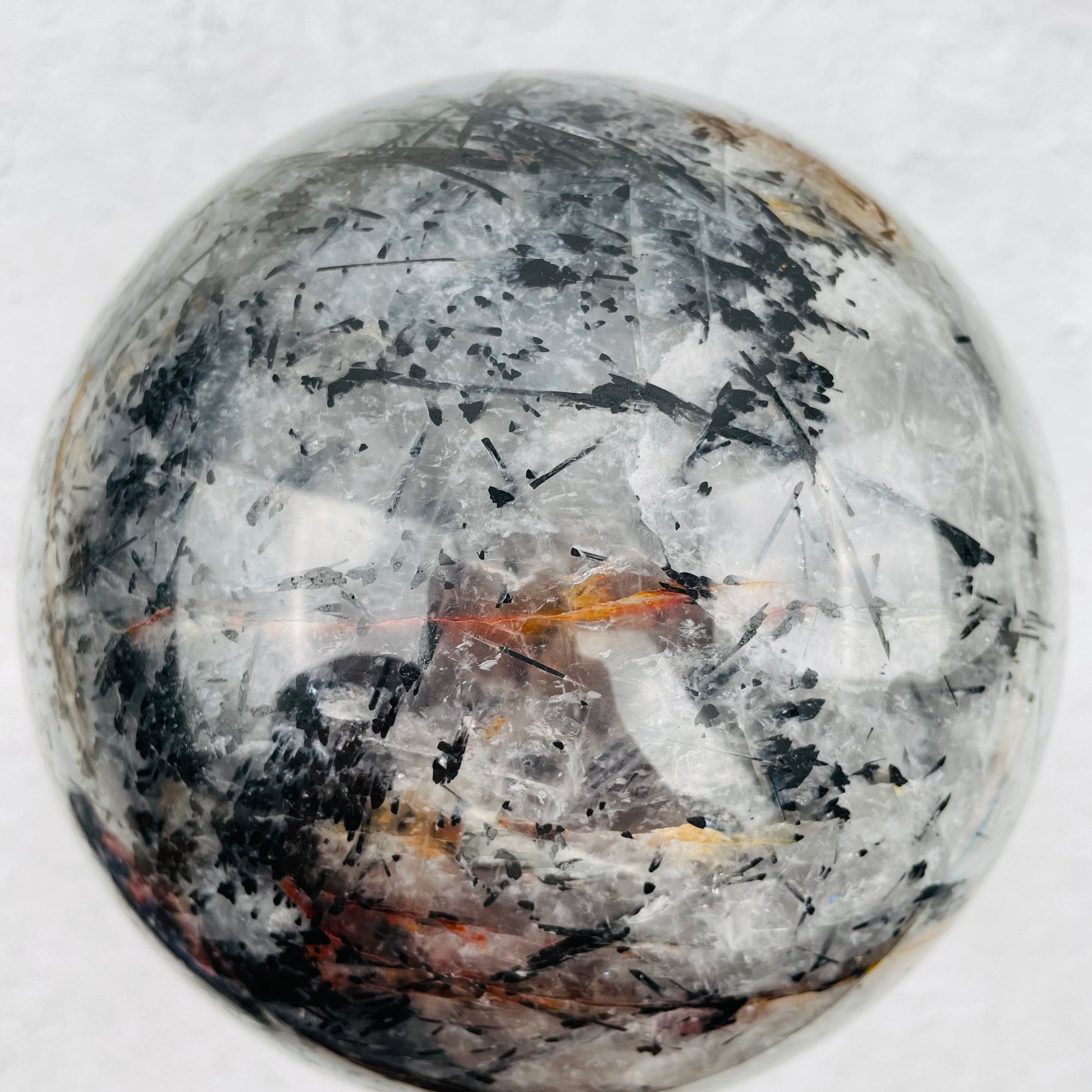  Black Tourmilated Quartz Massive Sphere - OOAK -Aerial View