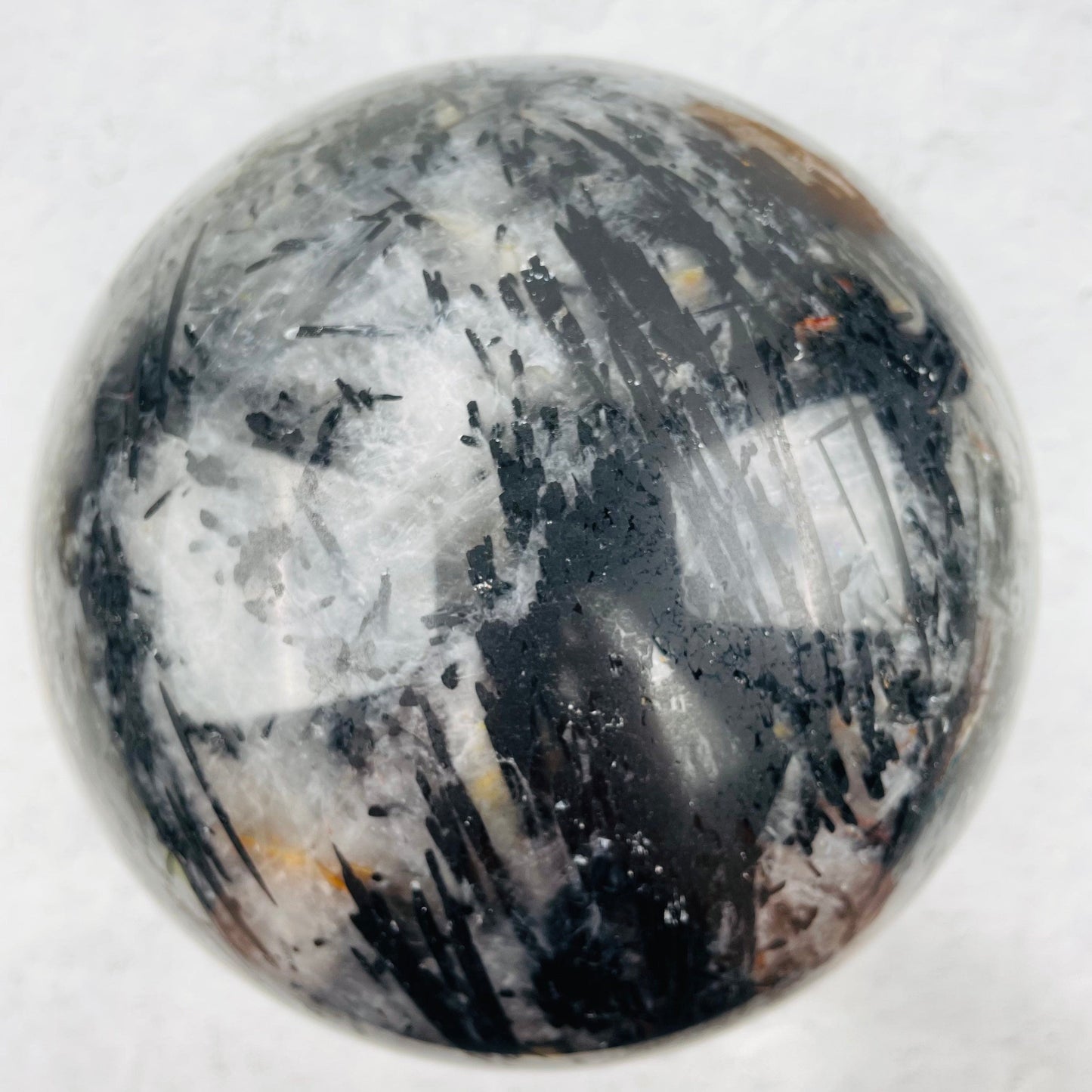 Very Large - Black Tourmilated Quartz Sphere - OOAK- Aerieal view
