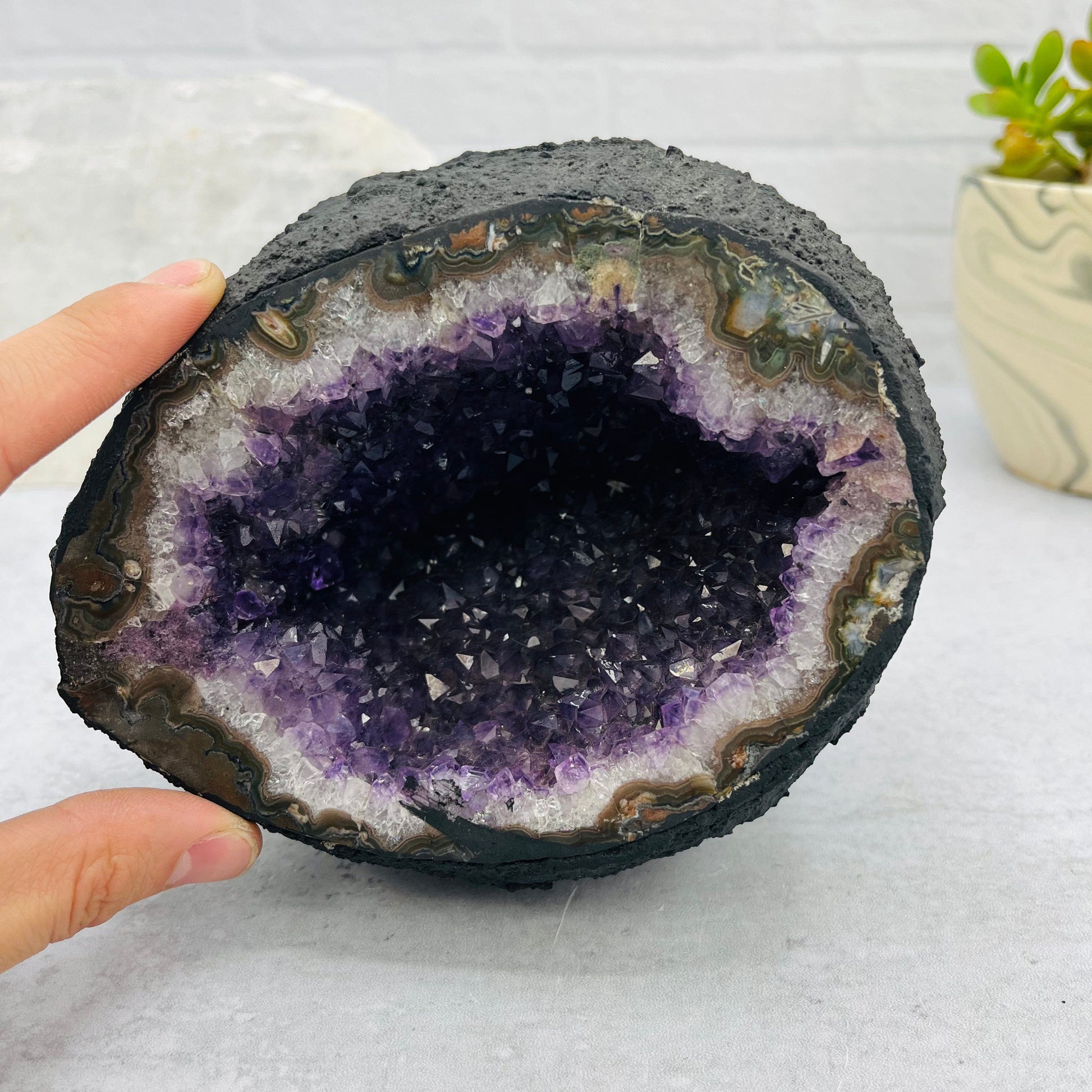 Amethyst Cathedral Geode Crystal - OOAK - With Finger Reference