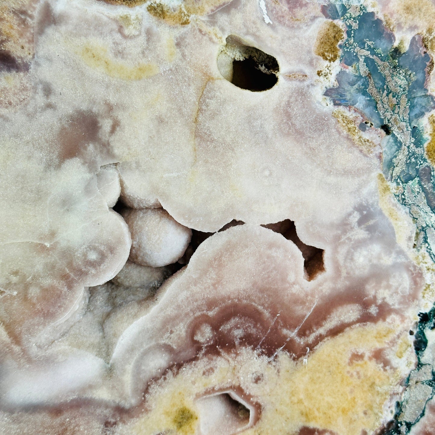 Up close shot of pink amethyst druzy formation