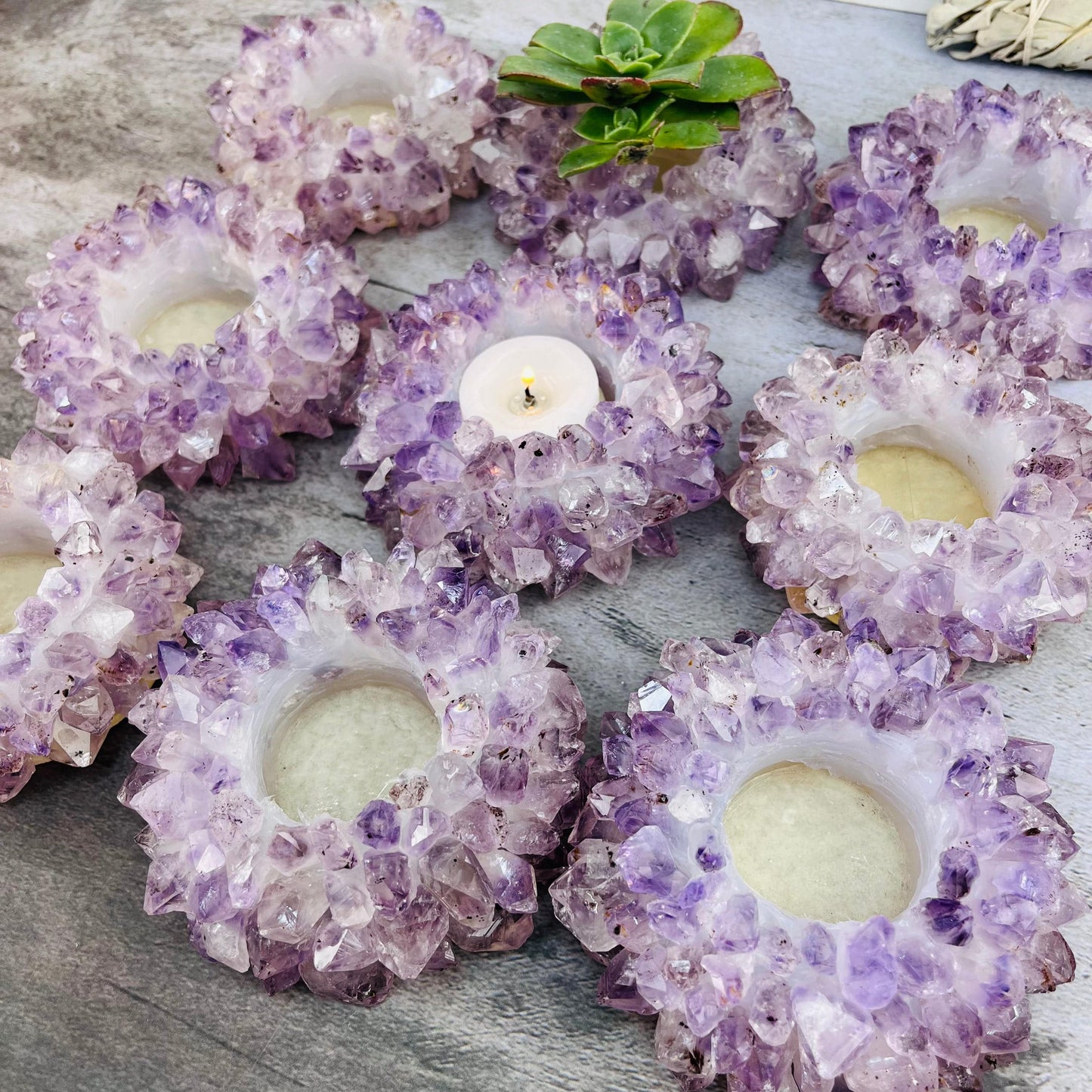 9 Amethyst Point Candle Holder"B" Quality from side view