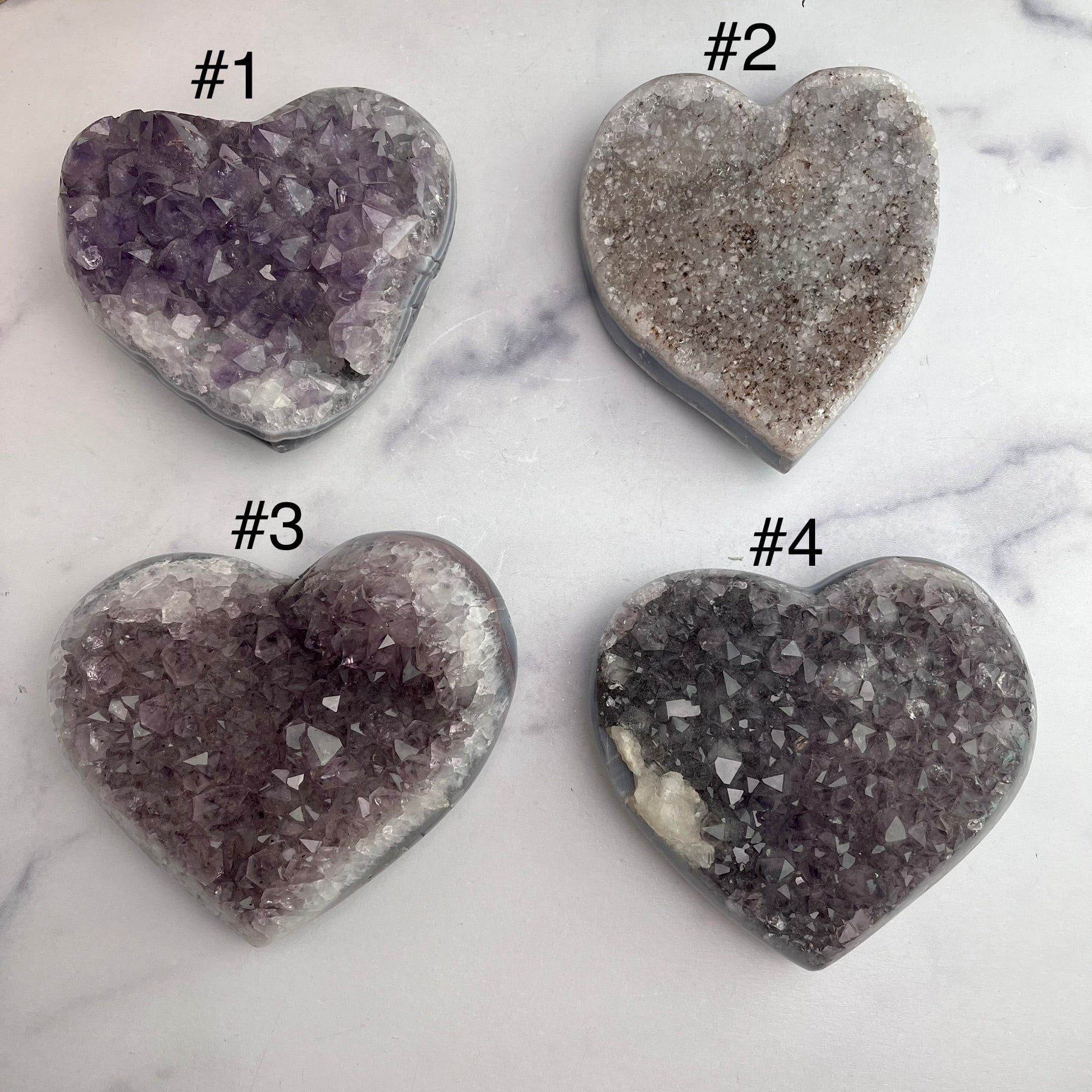 Purple Amethyst Druzy Hearts Front View