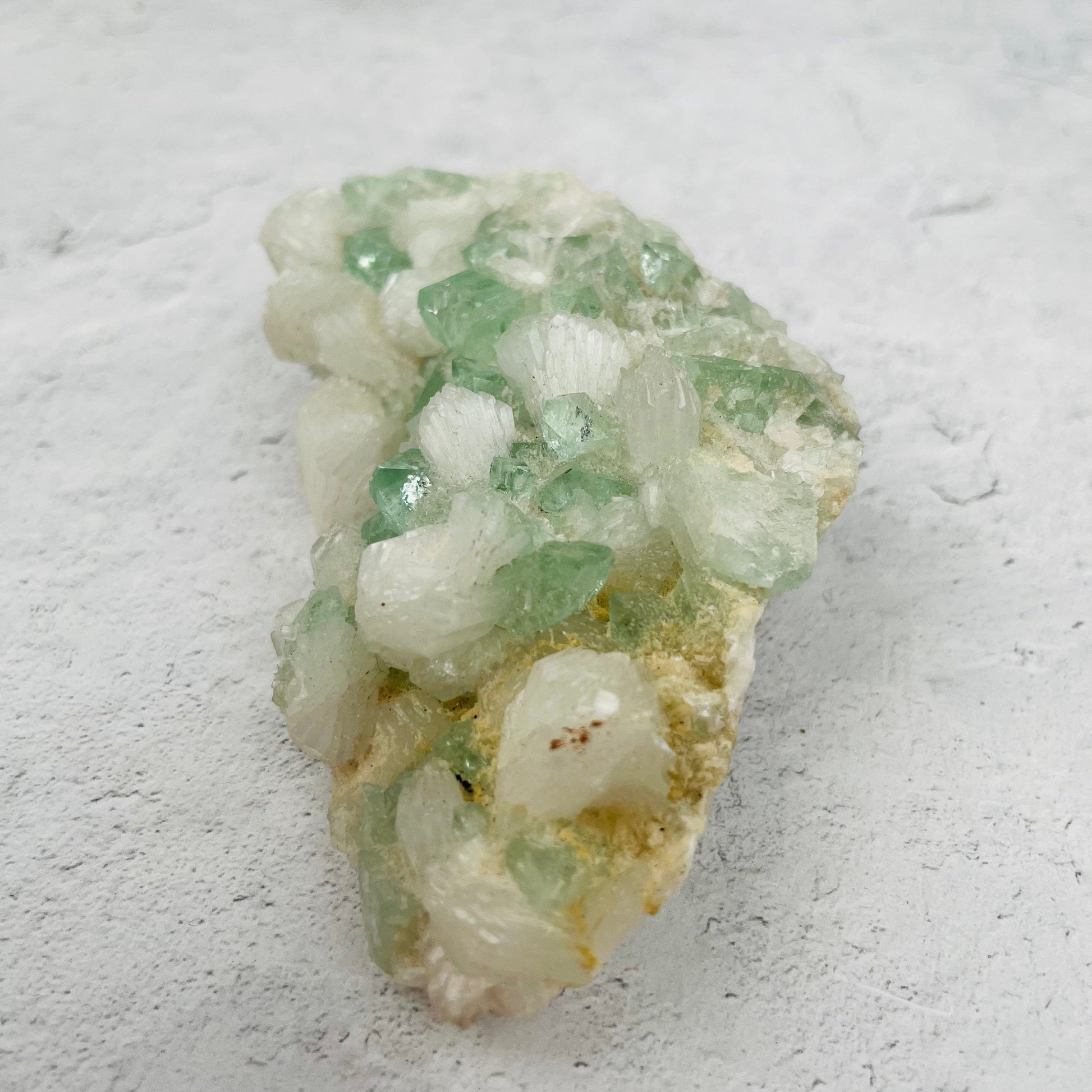 Green Apophyllite with Stilbite Crystal Clusters Zeolites - Side View