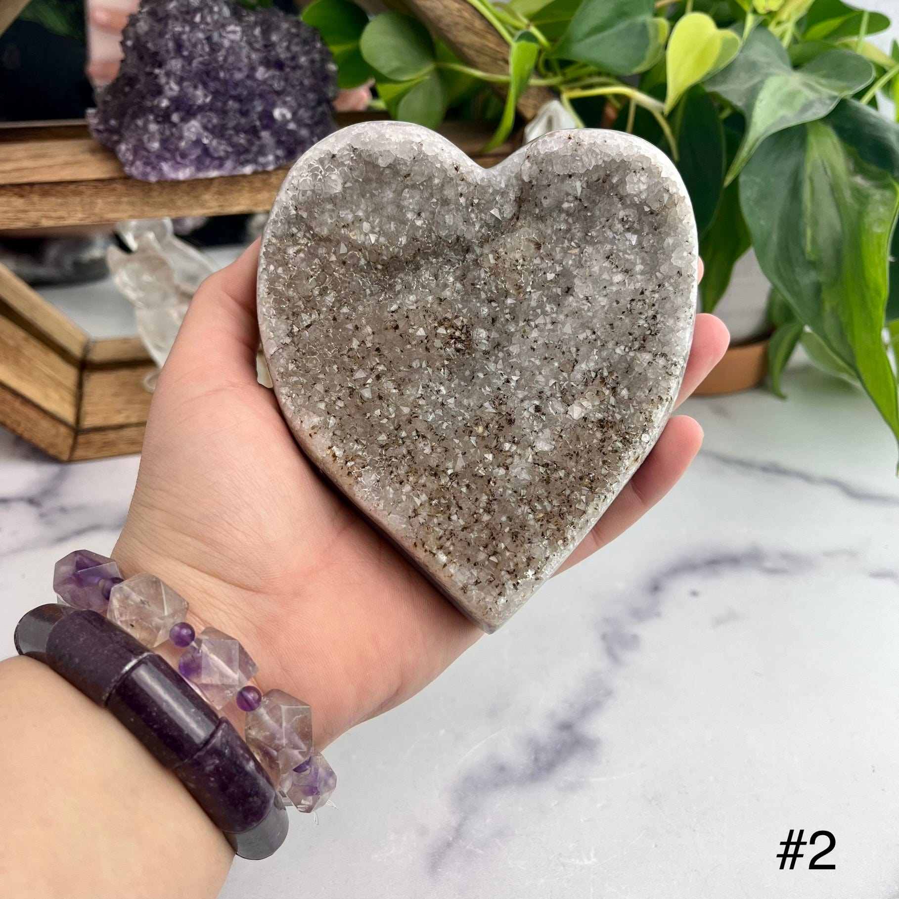 Purple Amethyst Druzy Hearts Front View Of Choice Number Two