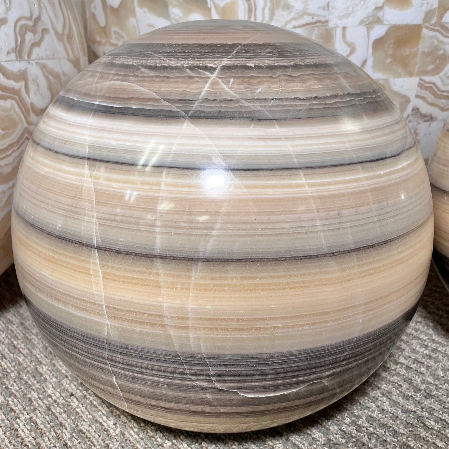 Up close view of Mexican Onyx - Colossal Polished Sphere Option B.