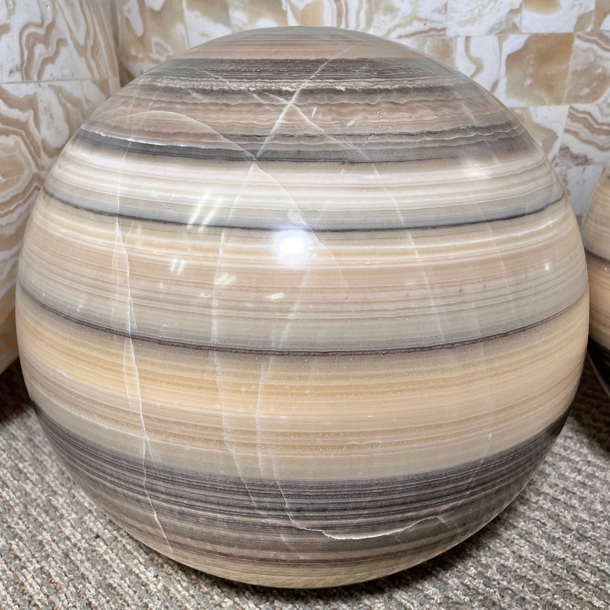 Up close view of Mexican Onyx - Colossal Polished Sphere Option B.