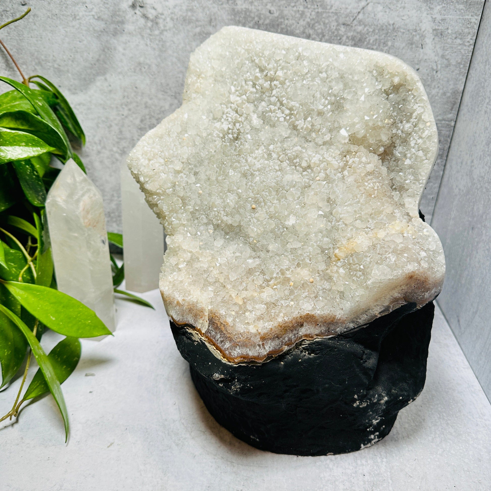 Large Gray Amethyst Cathedral with Calcite Druzy - OOAK - Front