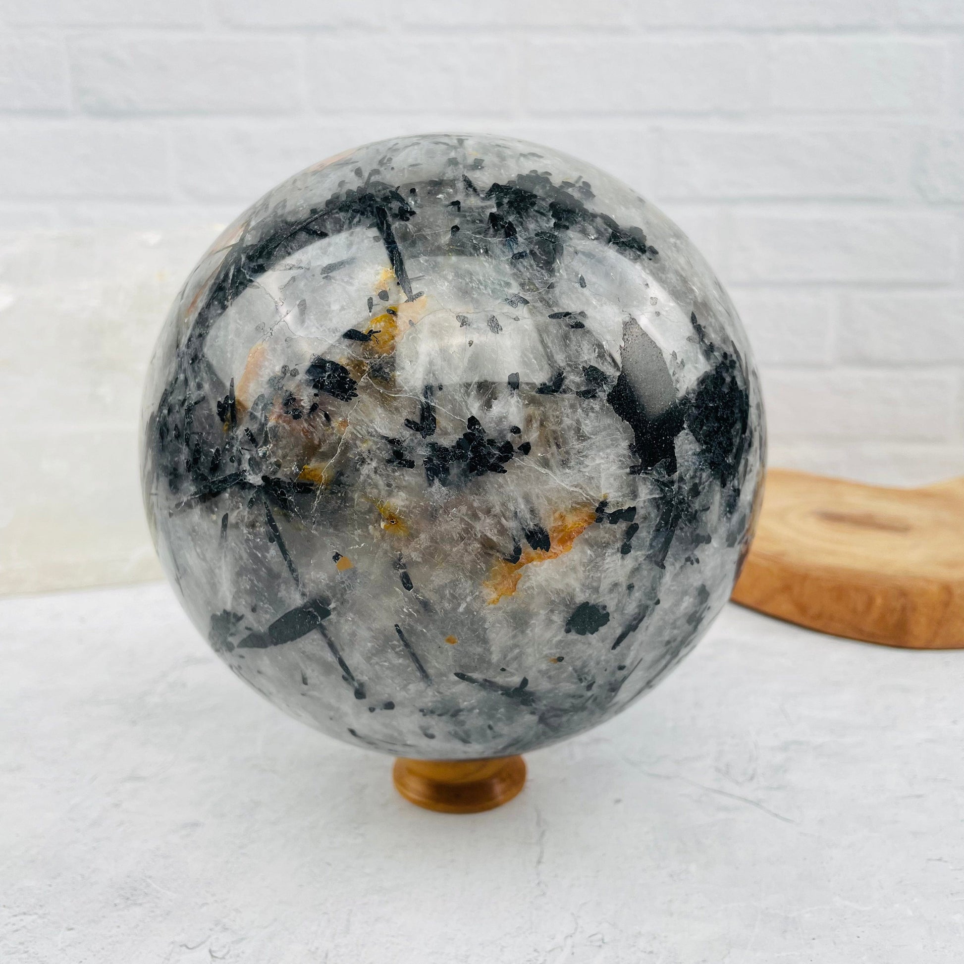  Massive - Black Tourmilated Quartz Sphere - OOAK - front