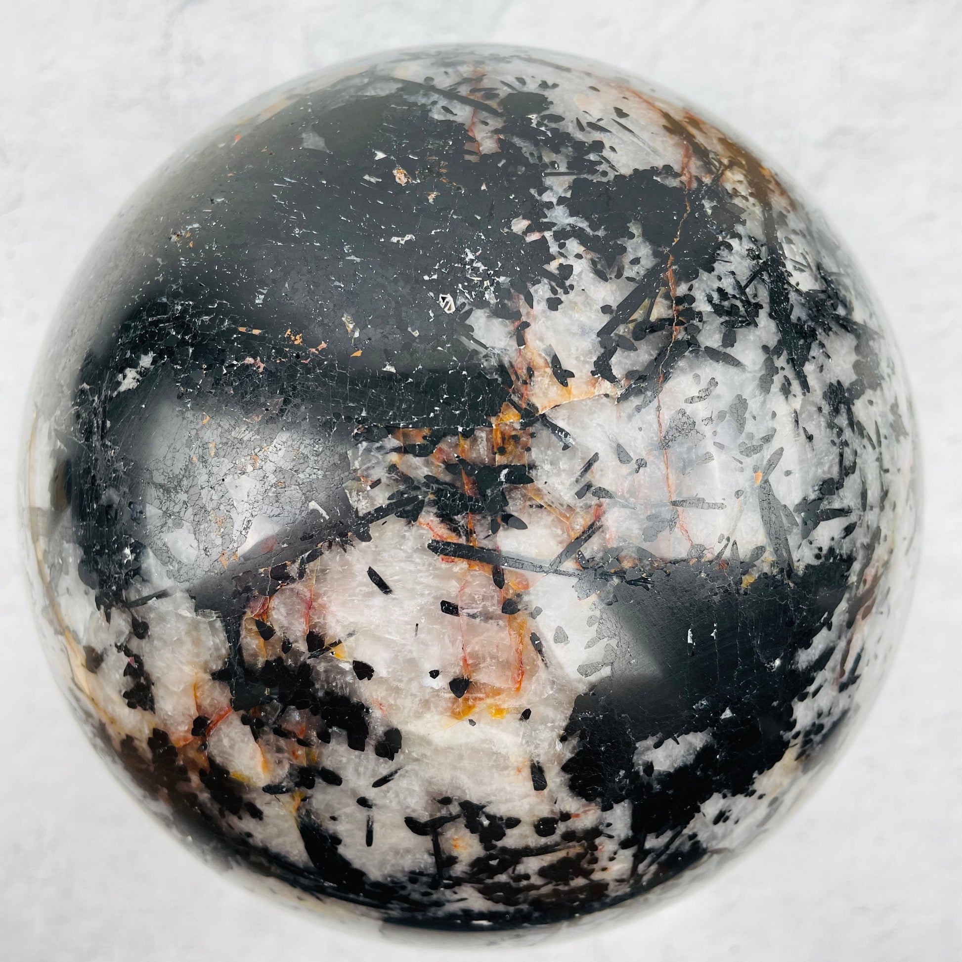  Black Tourmilated Quartz Gigantic Sphere - OOAK -Aerial View