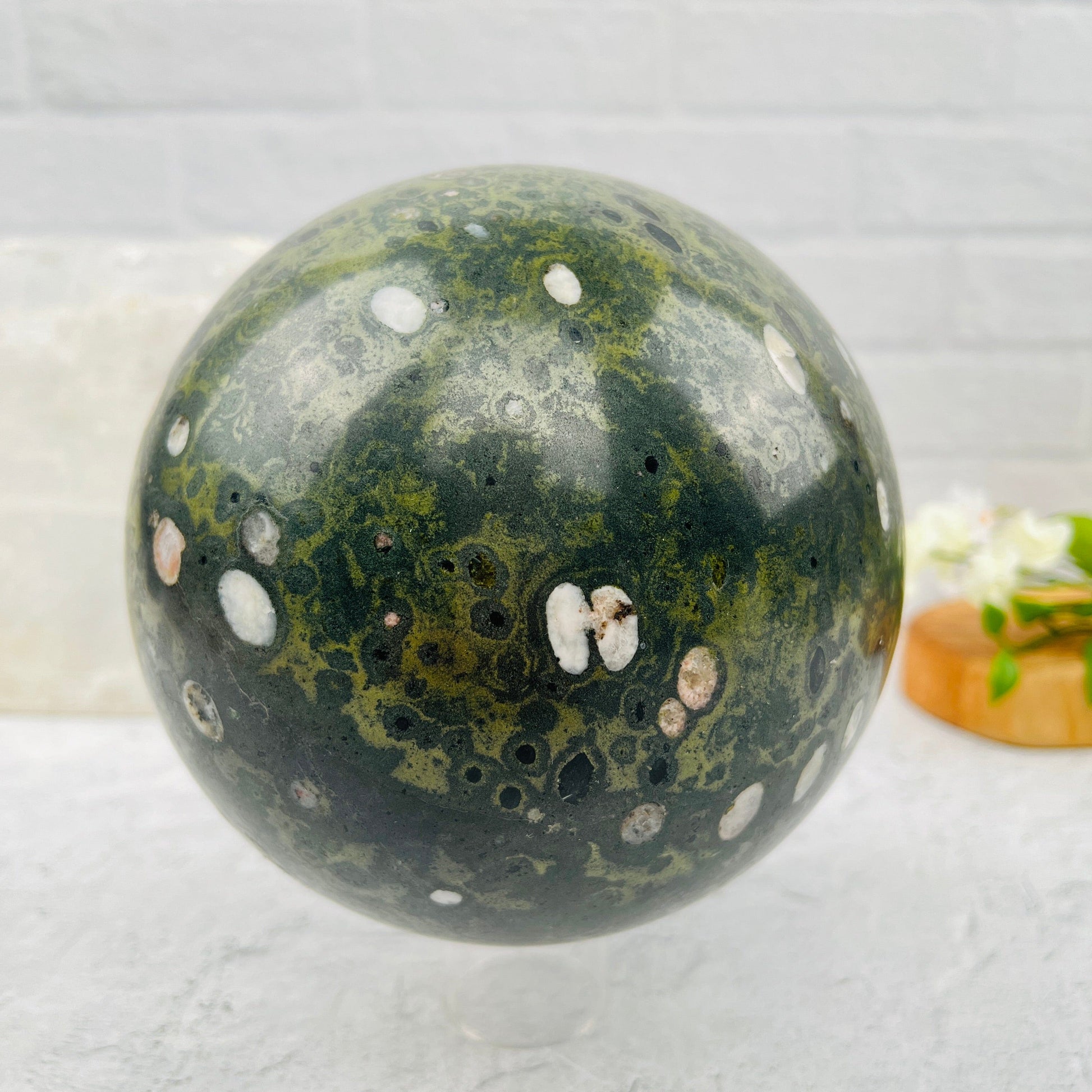 Large Plum Blossom Jasper Sphere - OOAK - front