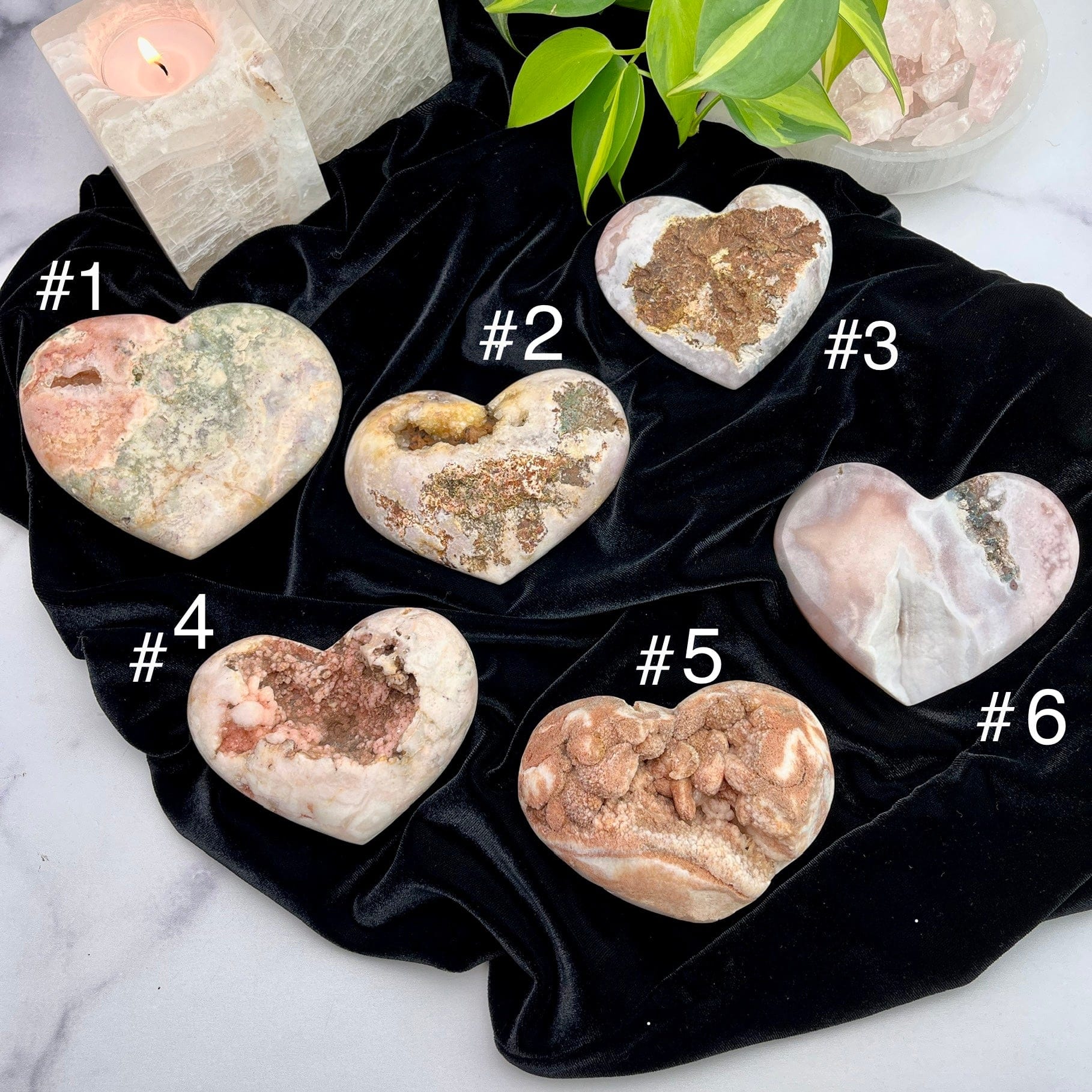 Pink Amethyst Hearts - YOU CHOOSE - Top View OF Six Choices 