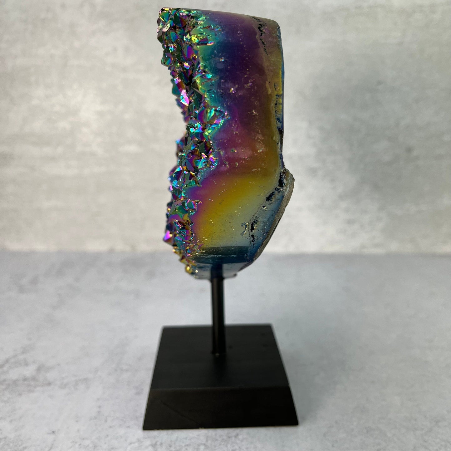  Amethyst Rainbow Titanium Heart on a Wood Stand - OOAK - Side View
