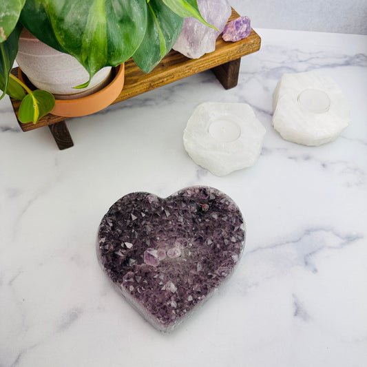Amethyst Cluster Druzy Heart Top View