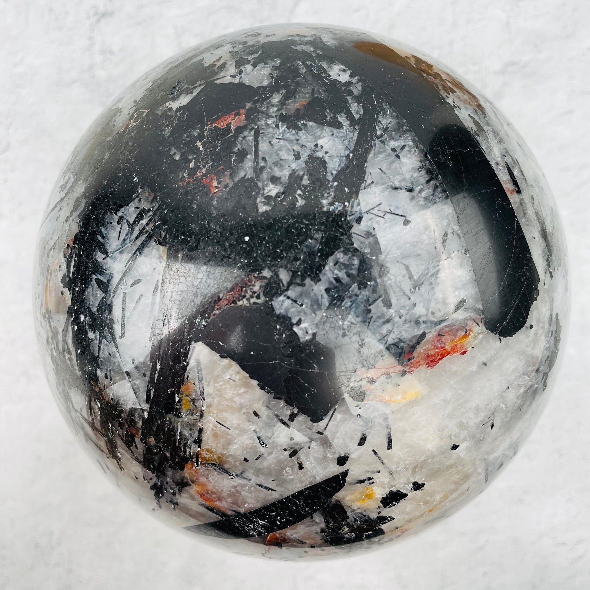  Gigantic Black Tourmilated Quartz Sphere - OOAK -Aerial View