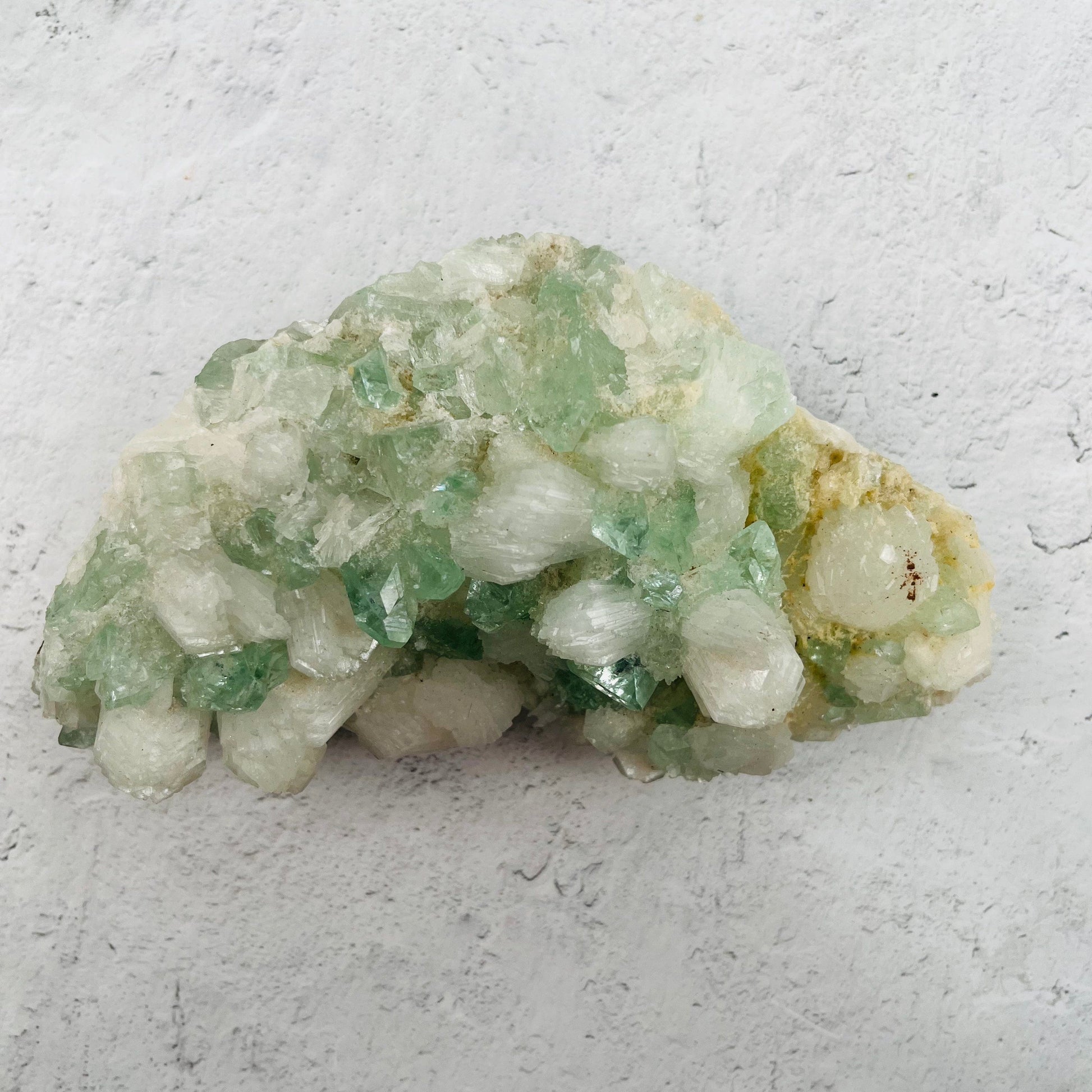 Green Apophyllite with Stilbite Crystal Clusters Zeolitesv - Back View