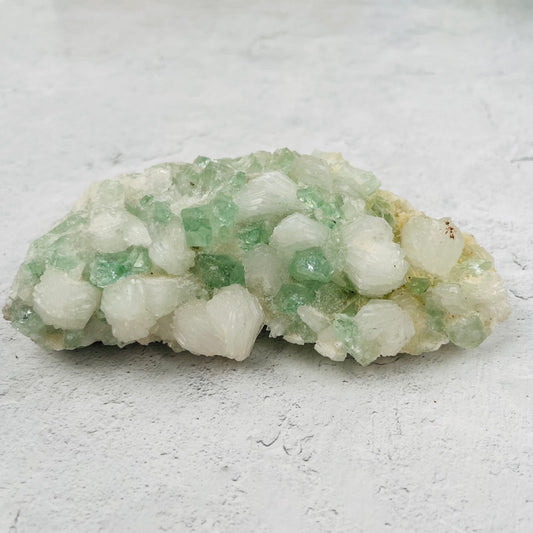 Green Apophyllite with Stilbite Crystal Clusters Zeolites - Front View