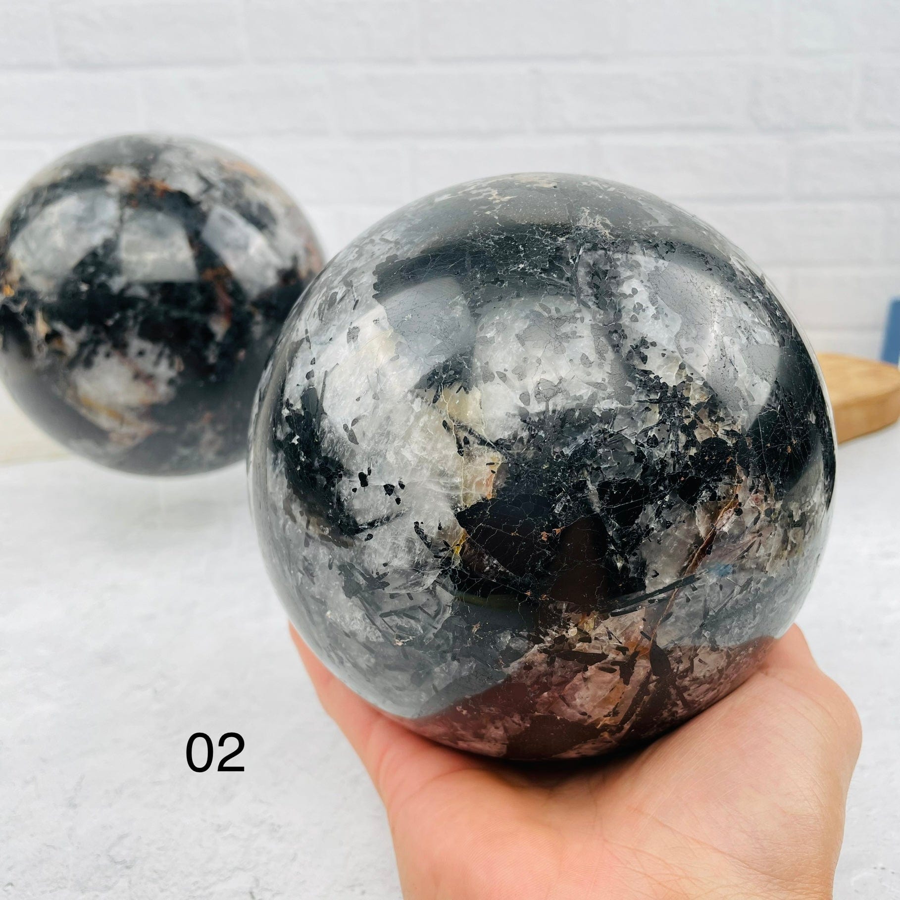 Black Tourmilated Quartz Polished Sphere - You Choose  -02