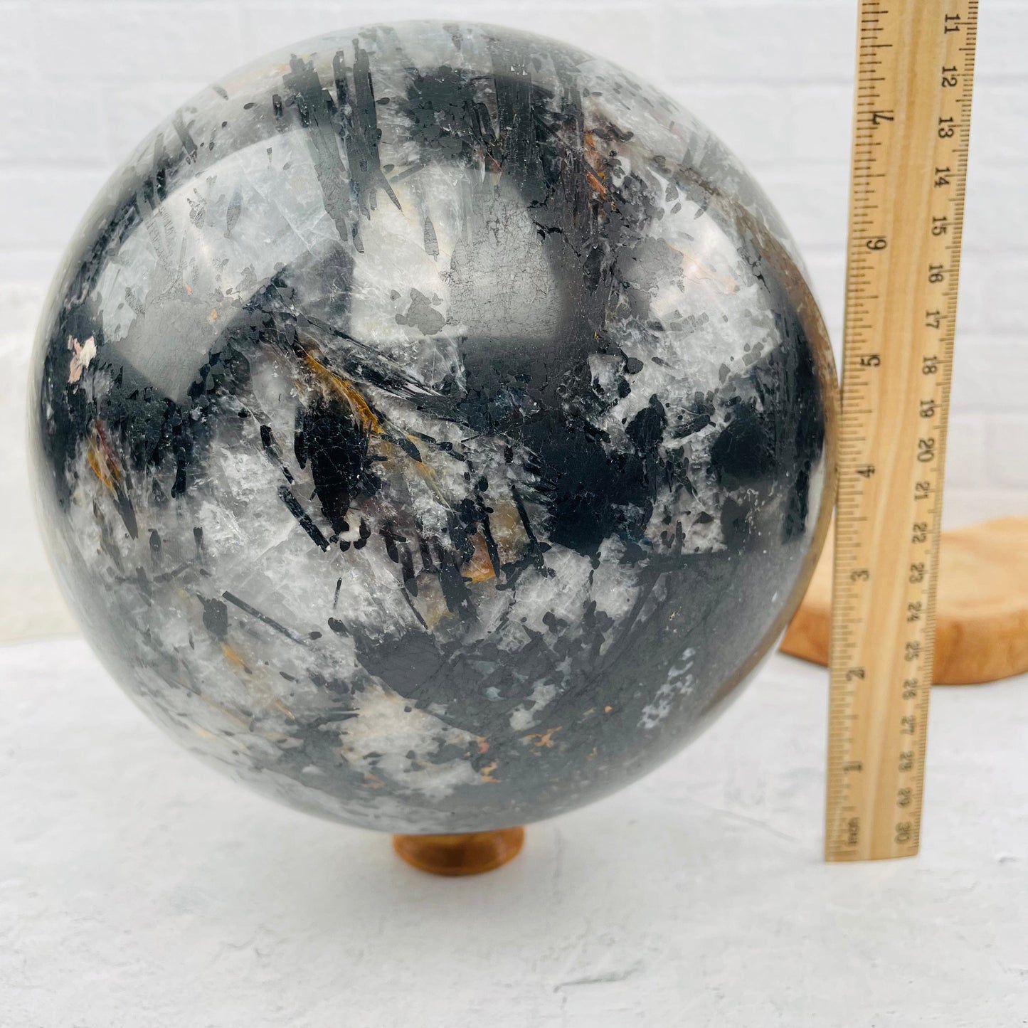 Very Large - Black Tourmilated Quartz Sphere - OOAK- with measurements