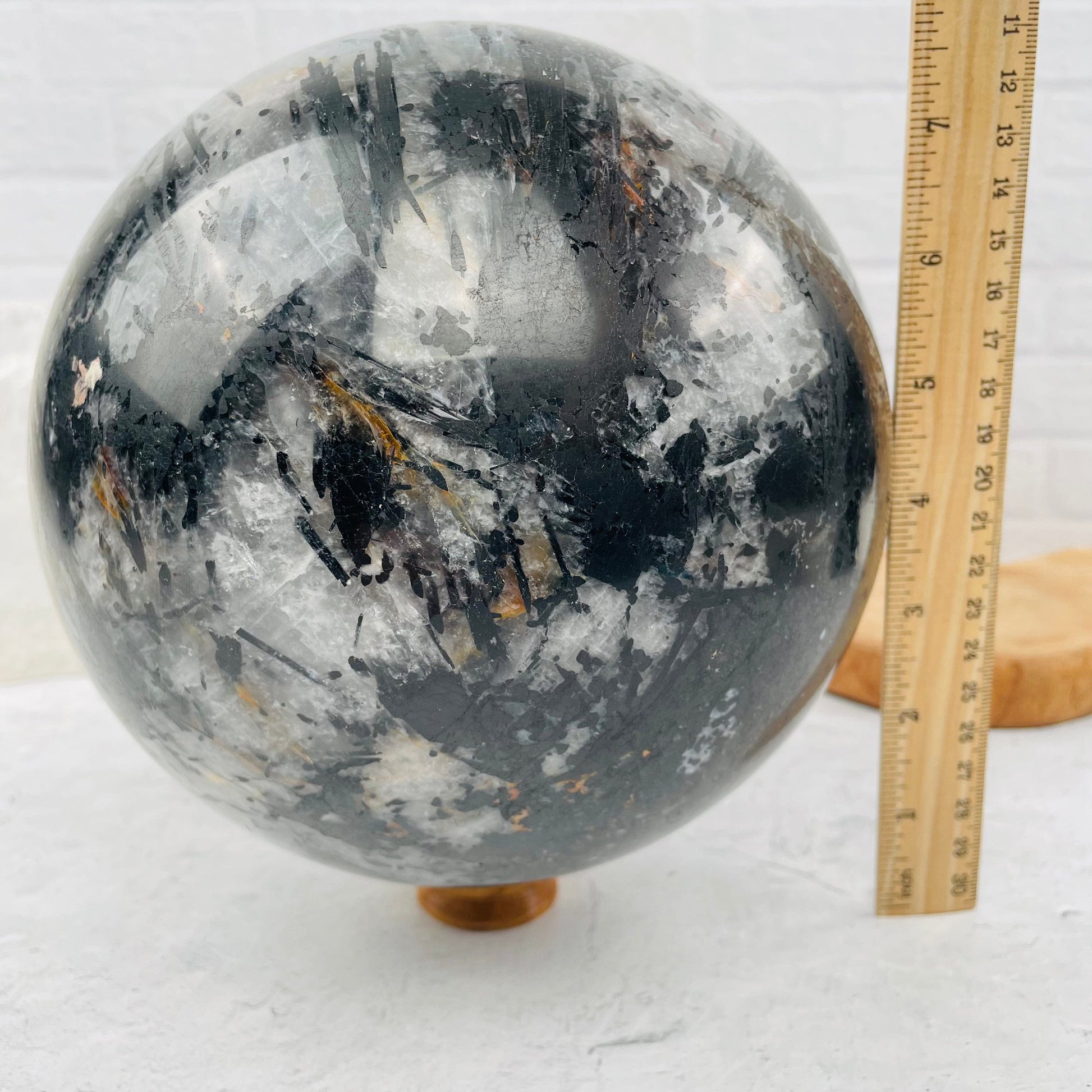 Very Large - Black Tourmilated Quartz Sphere - OOAK- with measurements