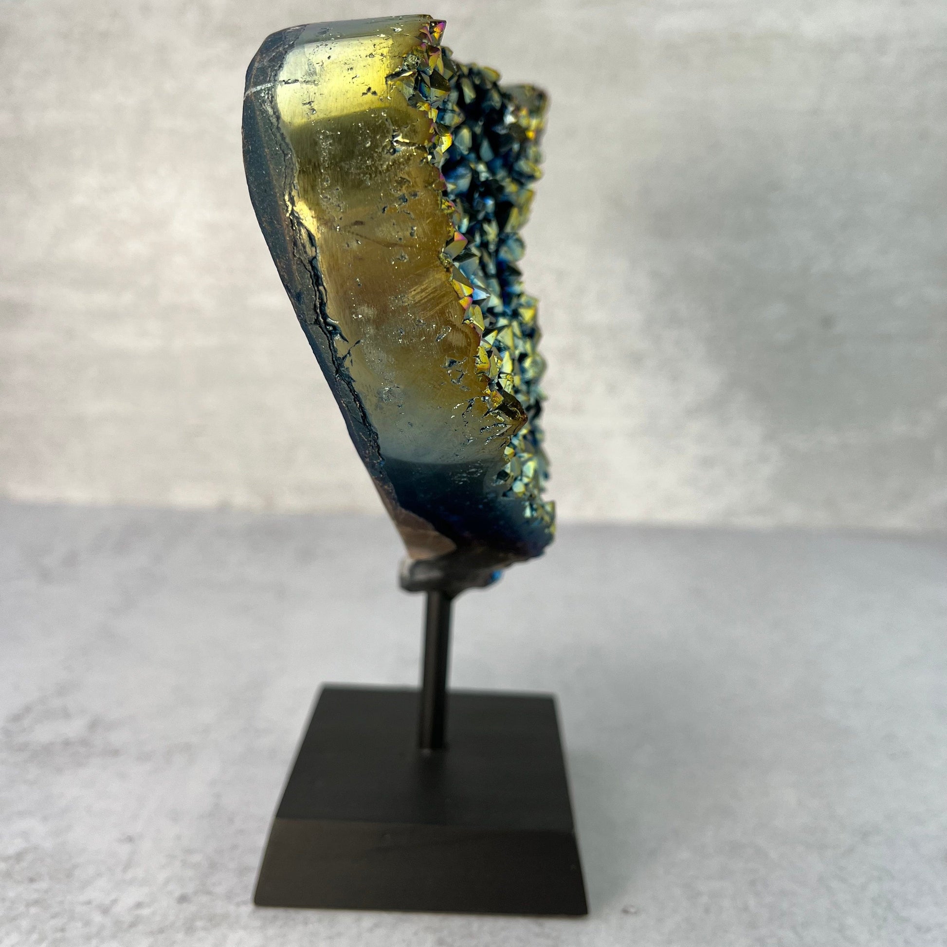 Amethyst Rainbow Titanium Heart on a Wood Stand - OOAK - Side View