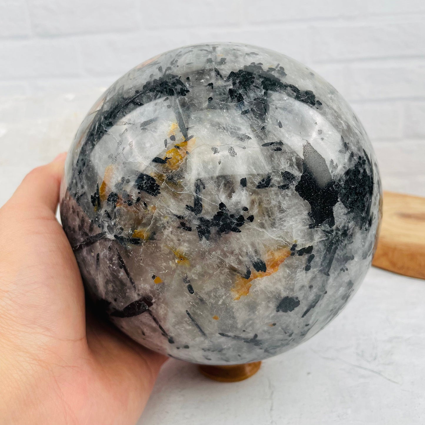  Massive - Black Tourmilated Quartz Sphere - OOAK- with hand