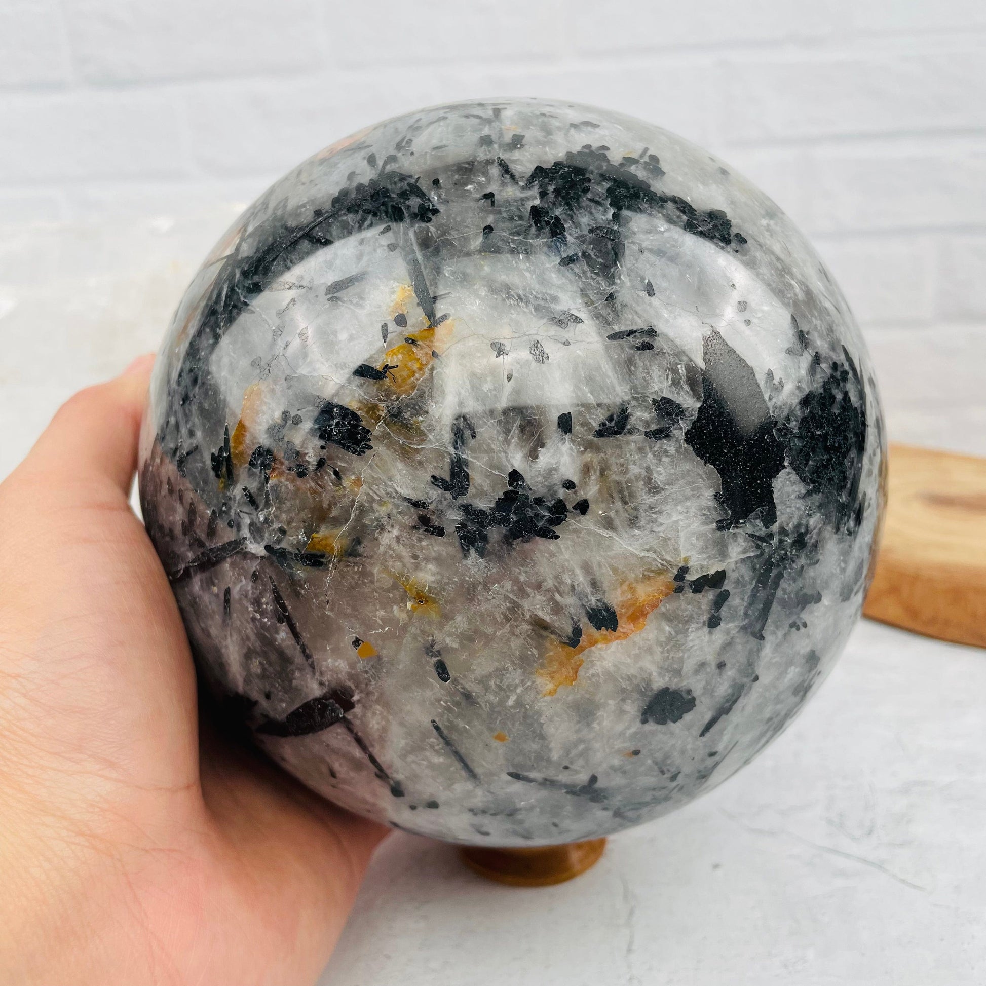  Massive - Black Tourmilated Quartz Sphere - OOAK- with hand