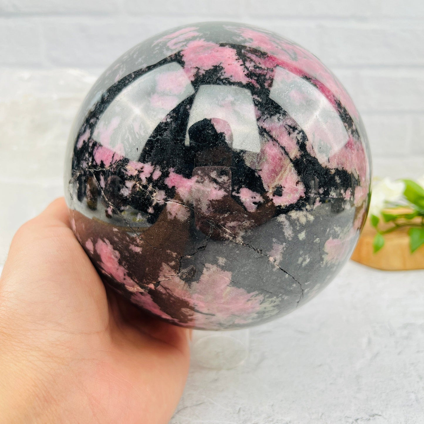Large Rhodonite Spheres - OOAK- with hand