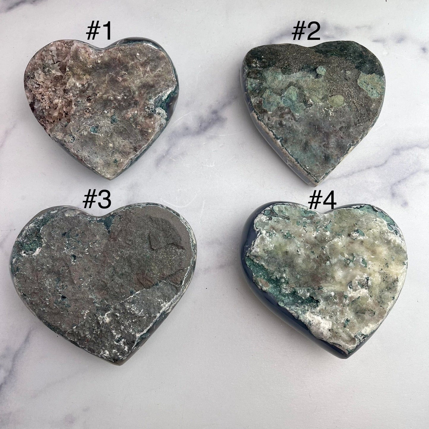 Purple Amethyst Druzy Hearts Back View Of All Four Choices