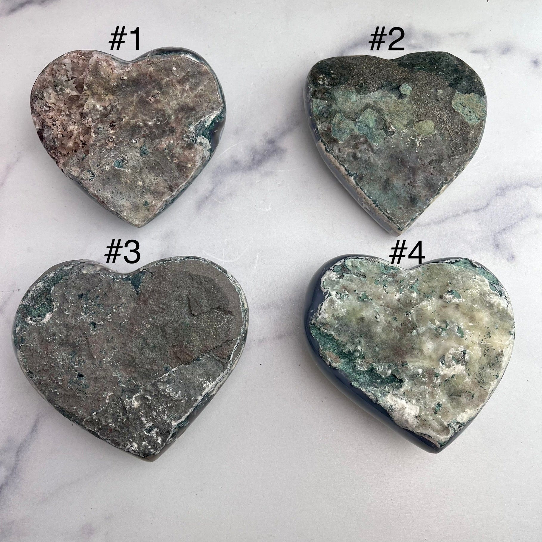 Purple Amethyst Druzy Hearts Back View Of All Four Choices