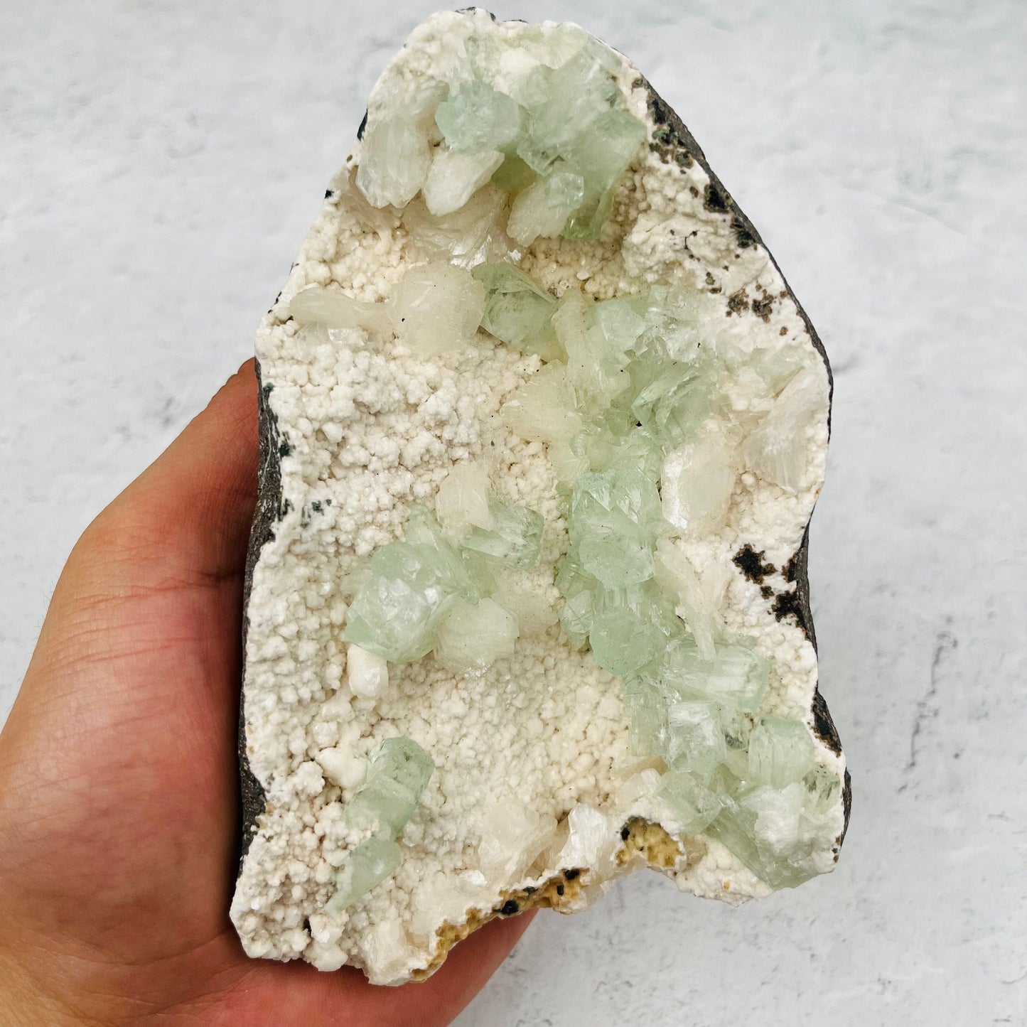Natural Green Apophyllite with Stilbite Crystals Clusters Zeolites