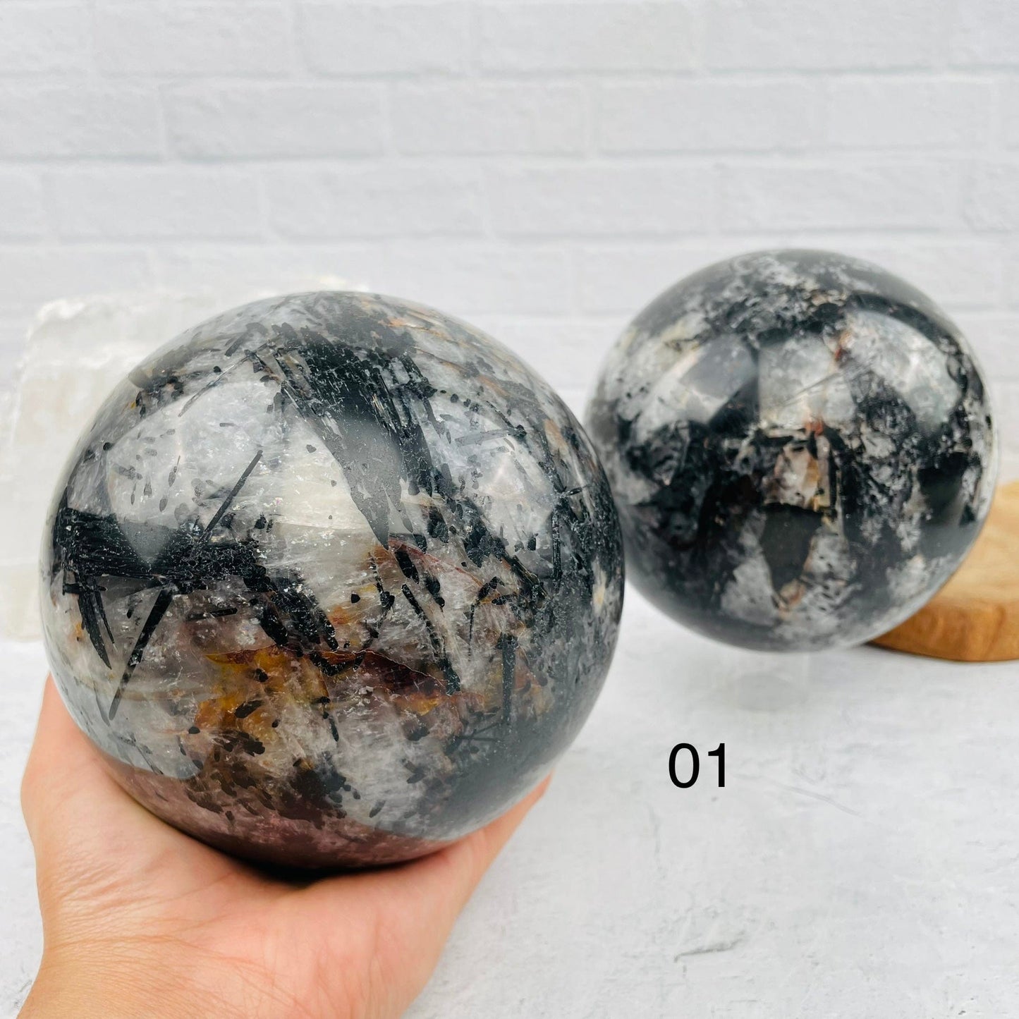 Black Tourmilated Quartz Polished Sphere - You Choose - 01