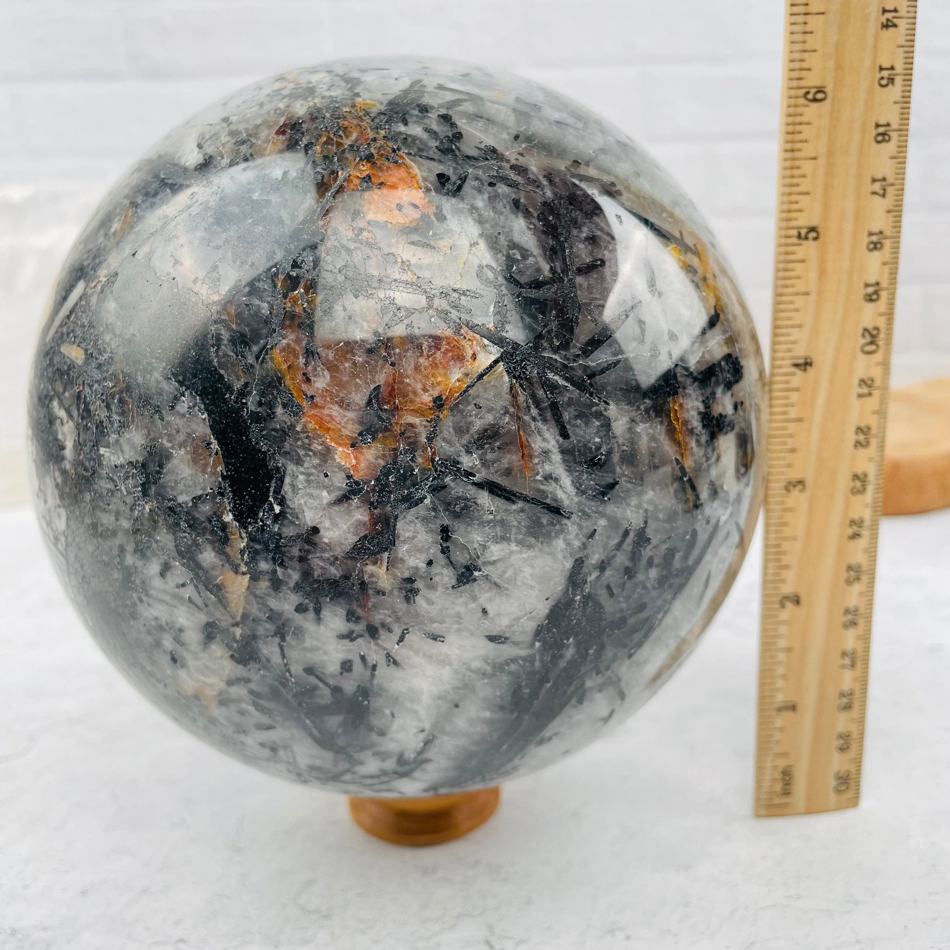  Massive - Black Tourmilated Quartz Sphere - OOAK- with measurements