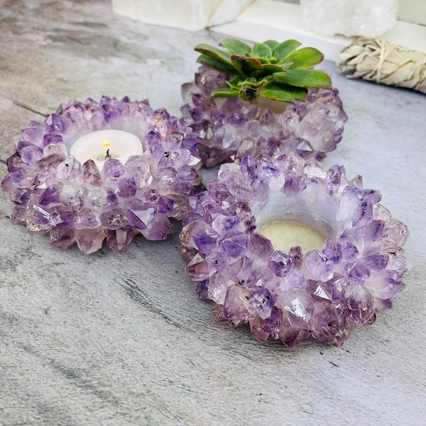 Amethyst Crystal Point Candle Holder -  "B" Quality (RK6A-09)