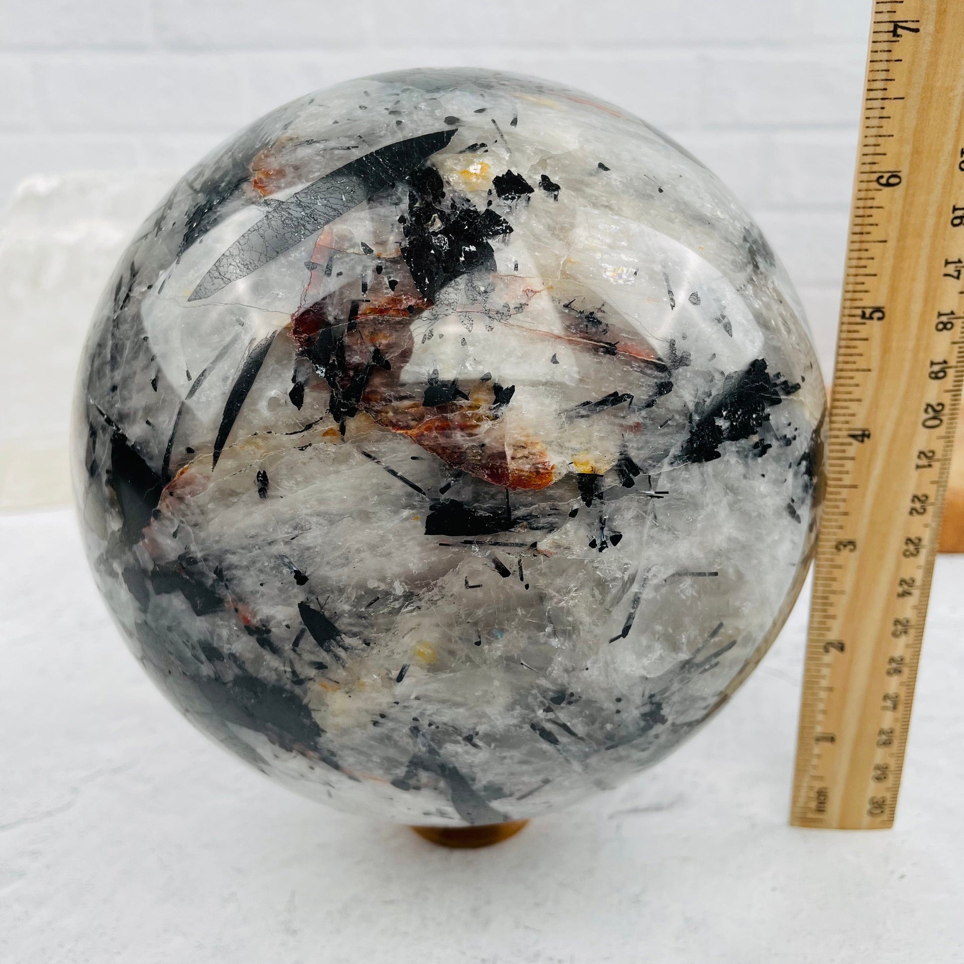 Gigantic Black Tourmilated Quartz Sphere - OOAK - With Measurements