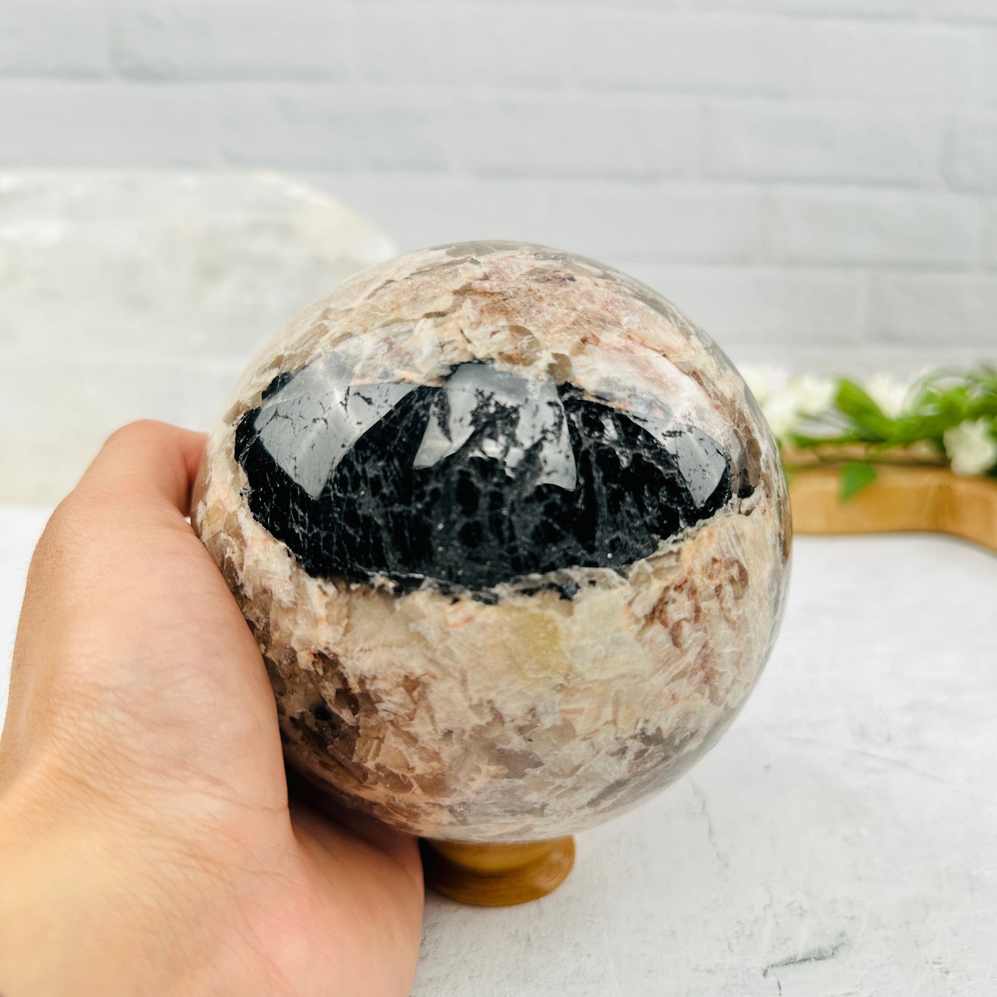  Large Tourmaline with Felt Spar Polished Sphere - OOAK- with hand
