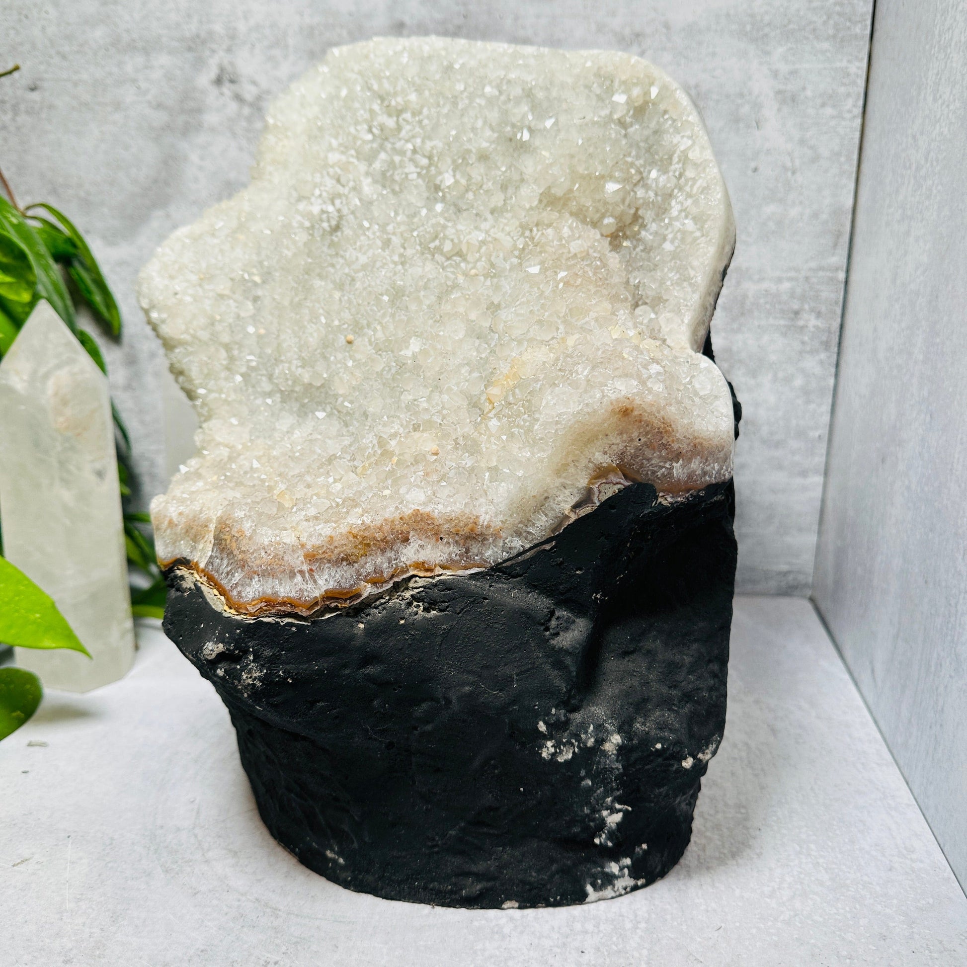 Large Gray Amethyst Cathedral with Calcite Druzy - OOAK -front