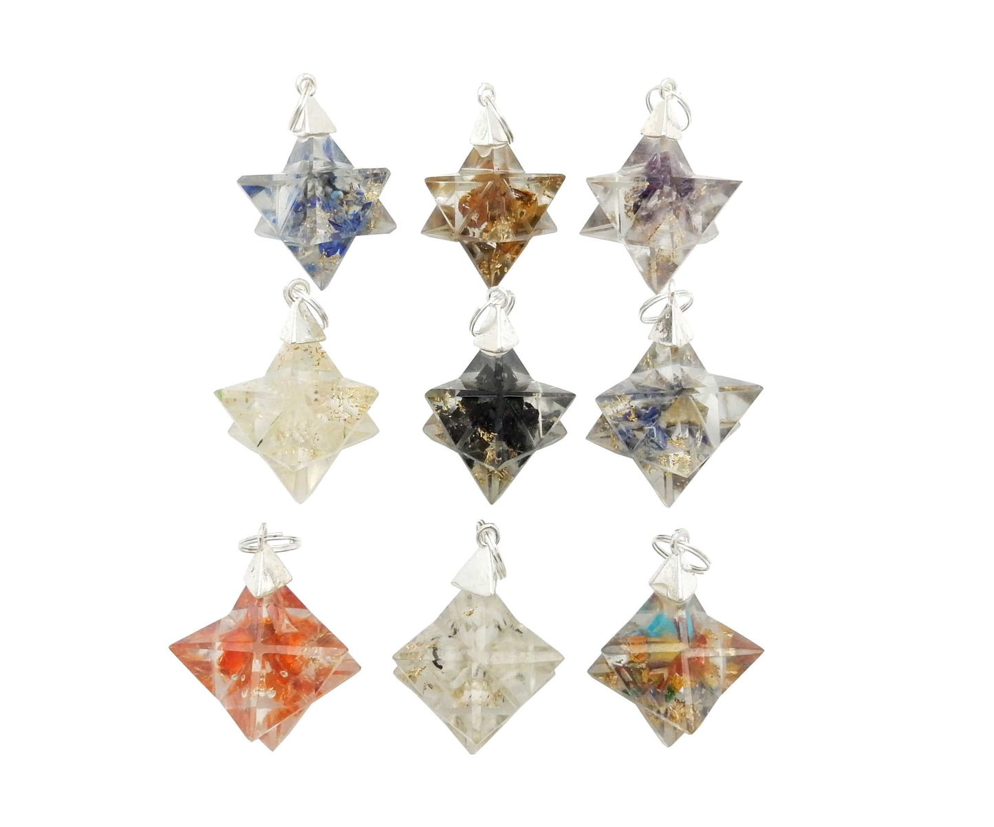 merkaba with silver bail in 3 rows of 3