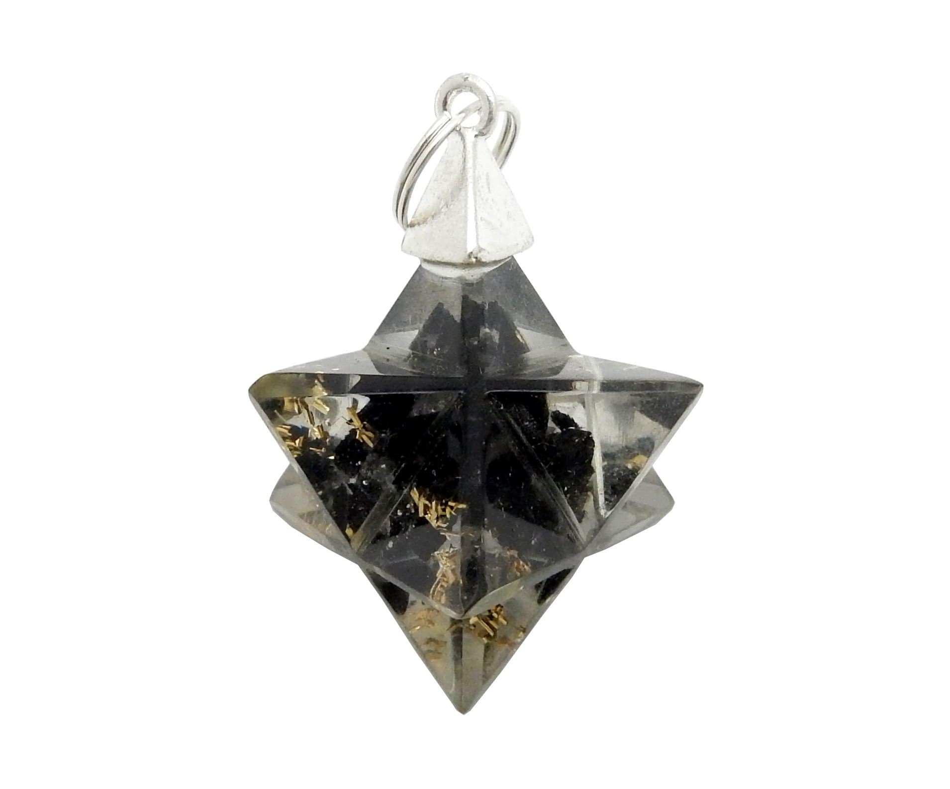 Merkaba - Merkaba Star Orgone Silver Toned Bail Pendant - dark on close up