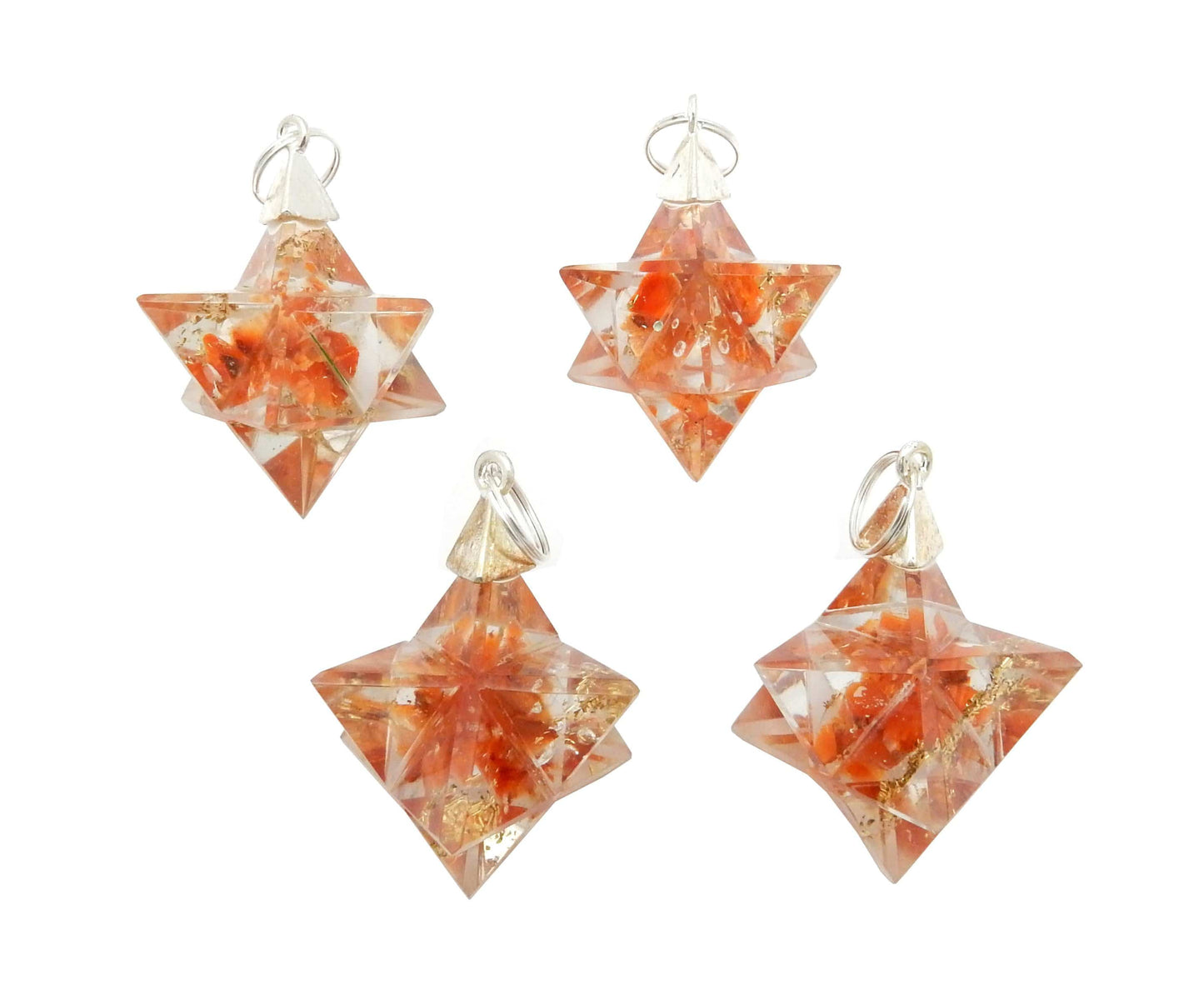 Merkaba - Merkaba Star Orgone Silver Toned Bail Pendant - 4 orange ones