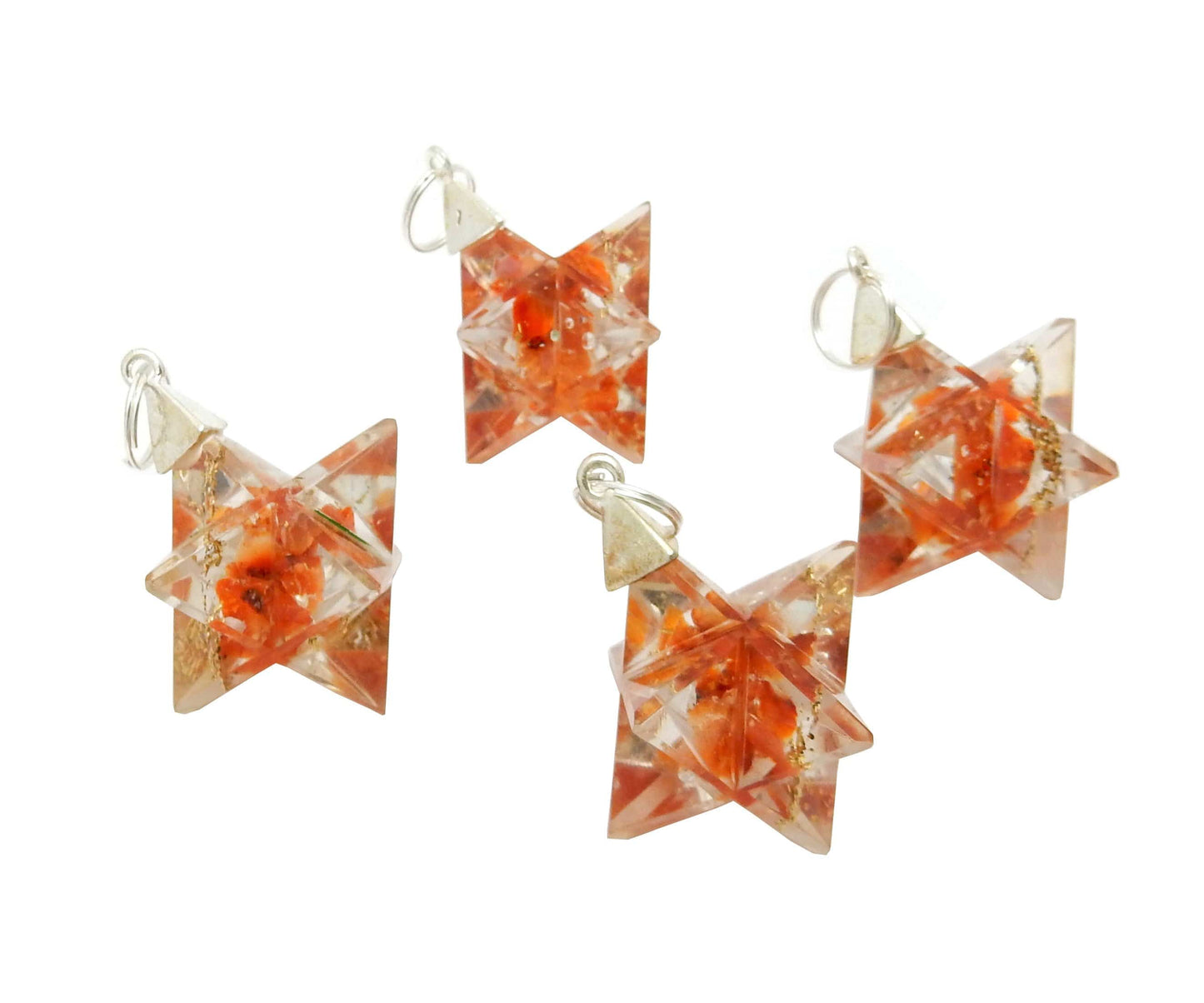 Merkaba - Merkaba Star Orgone Silver Toned Bail Pendant - orange ones side view