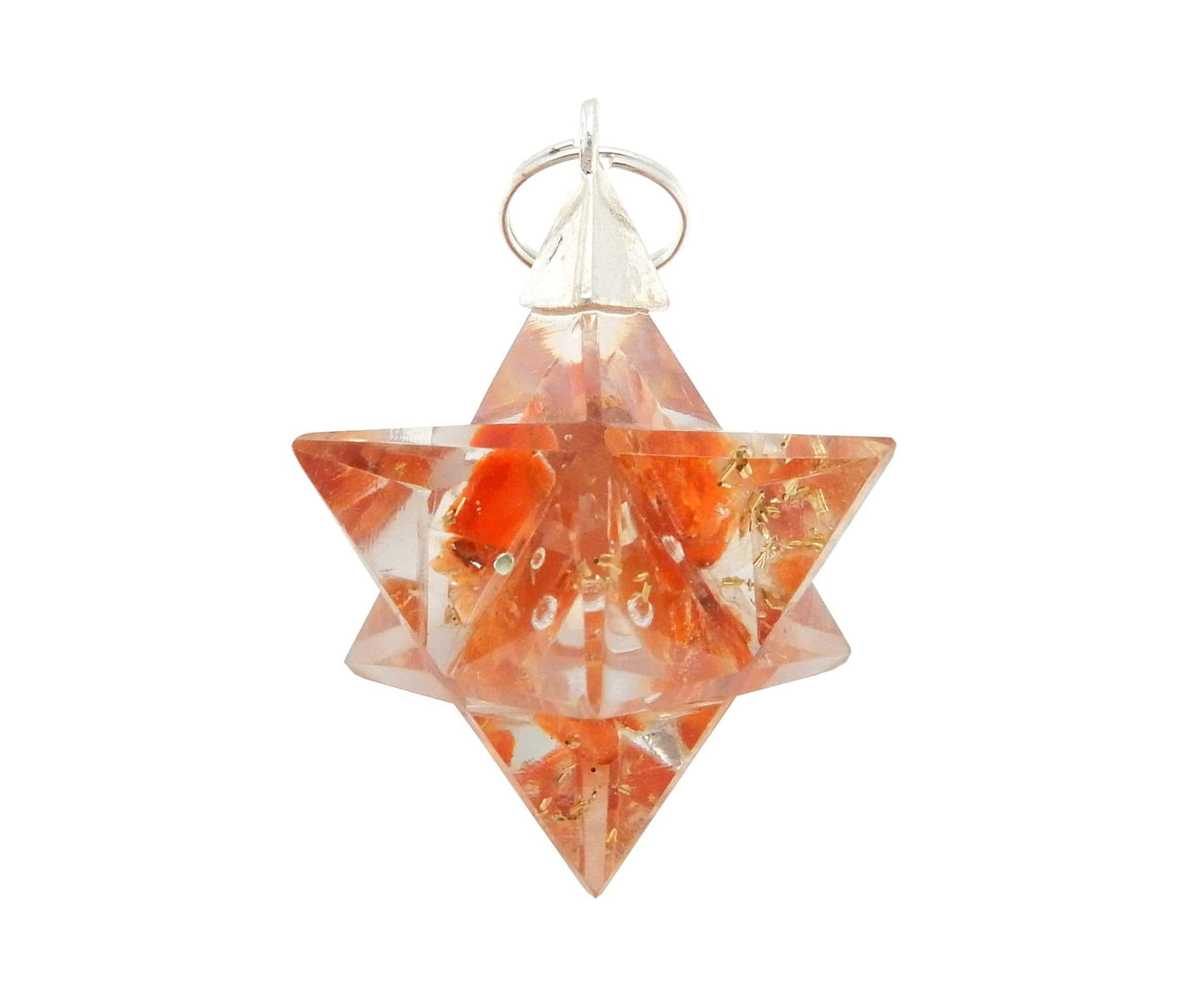 Merkaba - Merkaba Star Orgone Silver Toned Bail Pendant - orange one close up