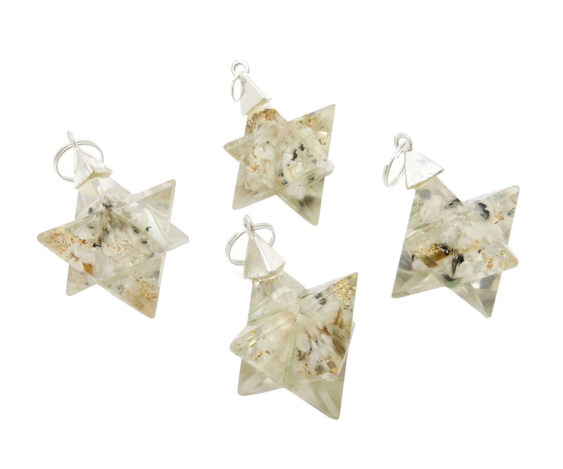 Merkaba - Merkaba Star Orgone Silver Toned Bail Pendant - white ones side view
